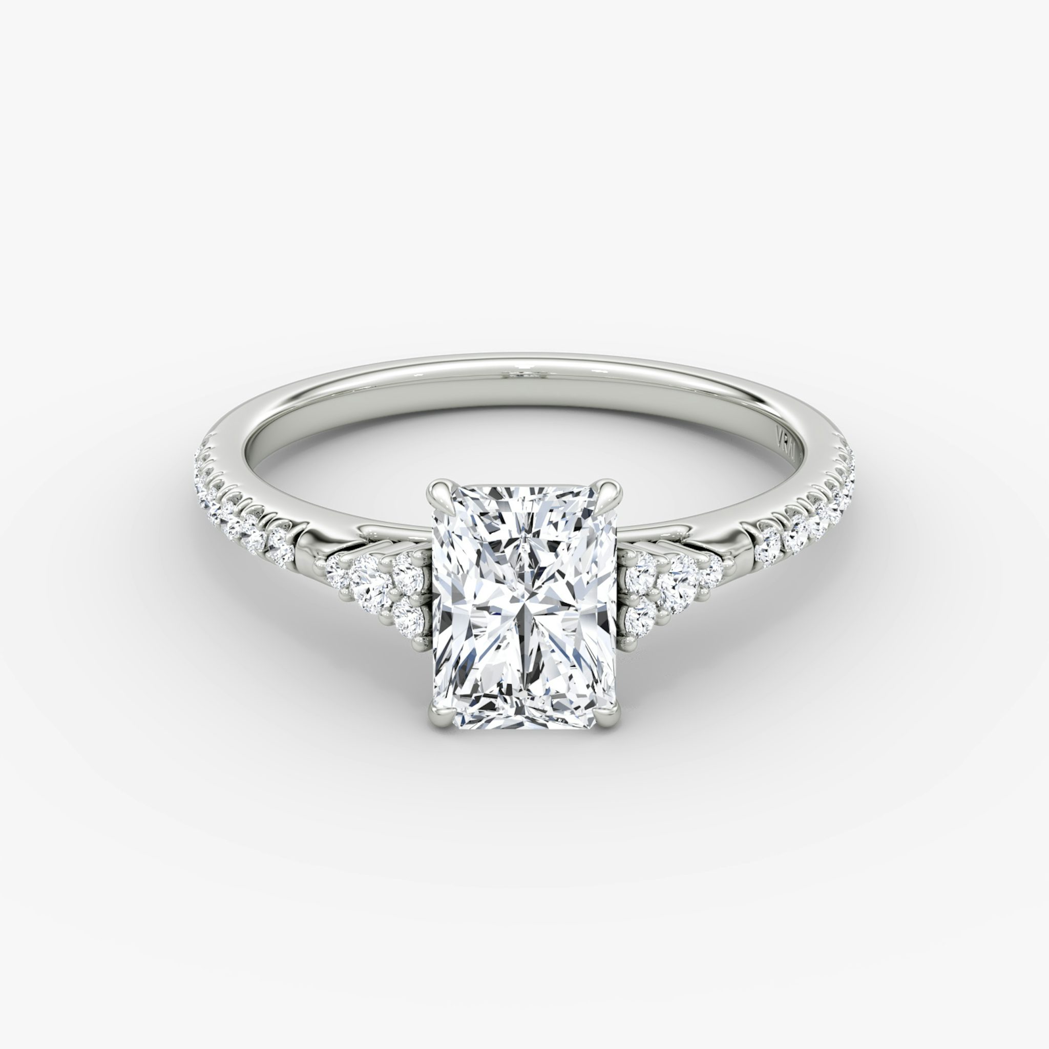 The Side Cluster Cathedral | Radiant | 18k | White Gold | bandAccent: Pavé | diamondOrientation: vertical | caratWeight: other