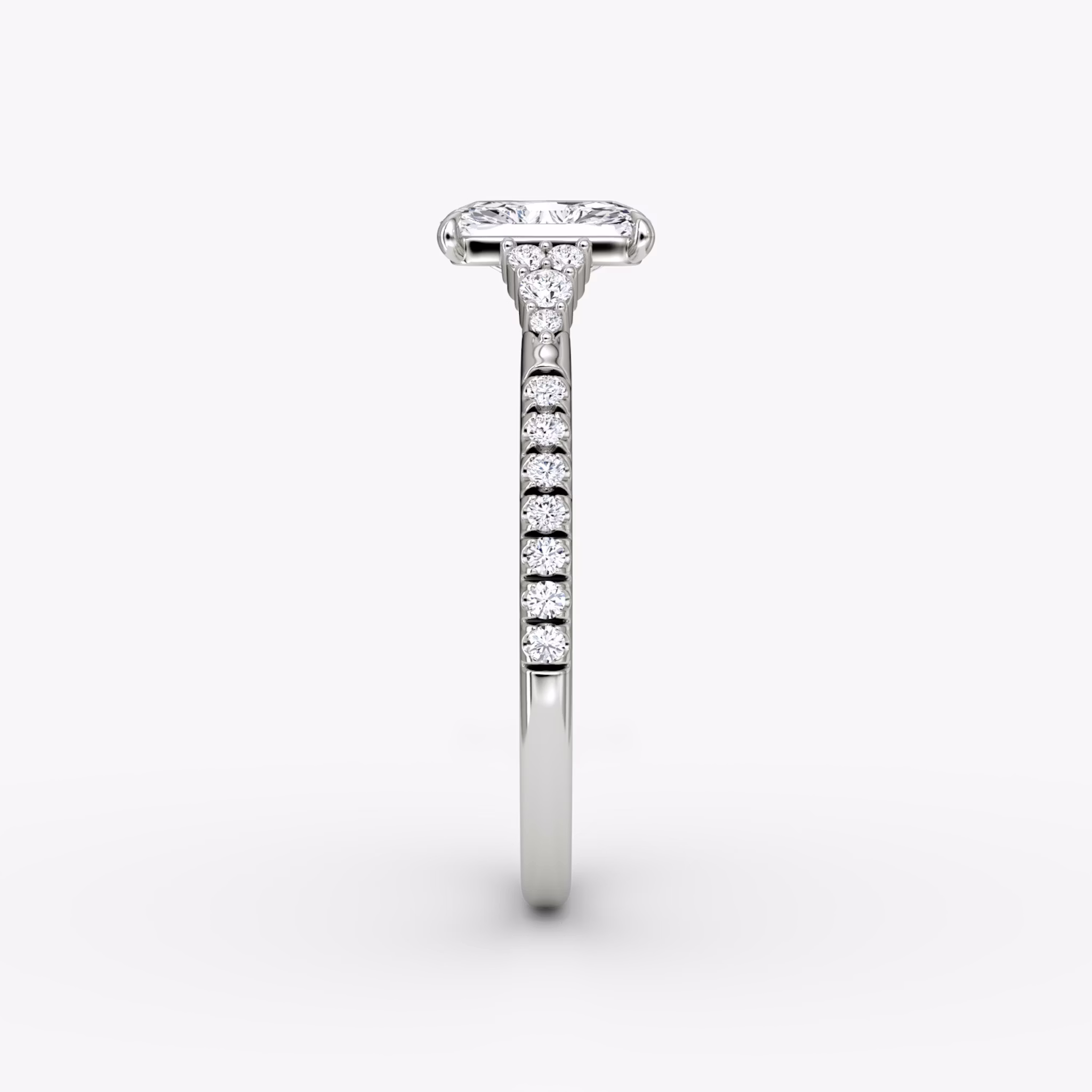 The Side Cluster Cathedral | Radiant | 18k | White Gold | bandAccent: Pavé | diamondOrientation: vertical | caratWeight: other