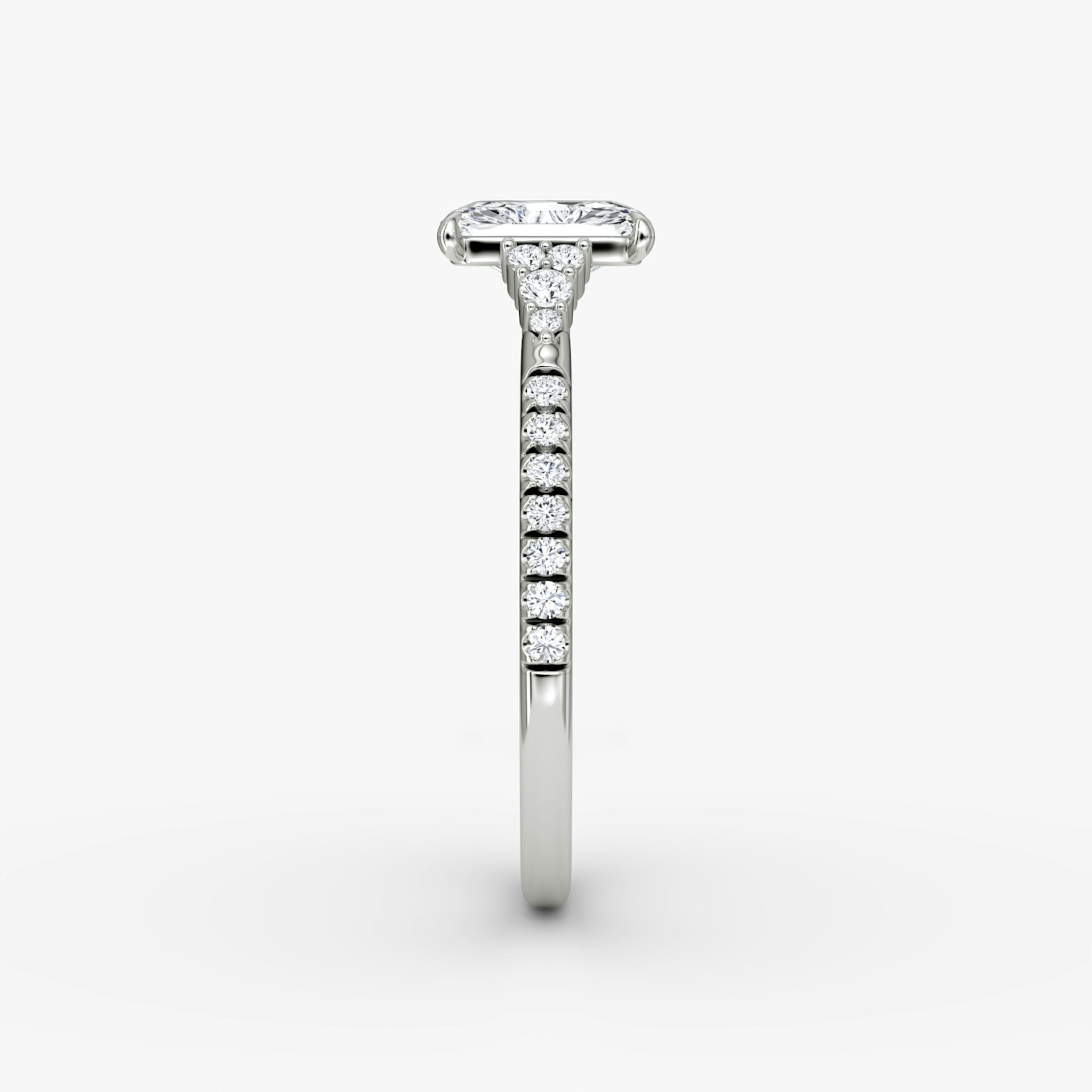 The Side Cluster Cathedral | Radiant | 18k | White Gold | bandAccent: Pavé | diamondOrientation: vertical | caratWeight: other