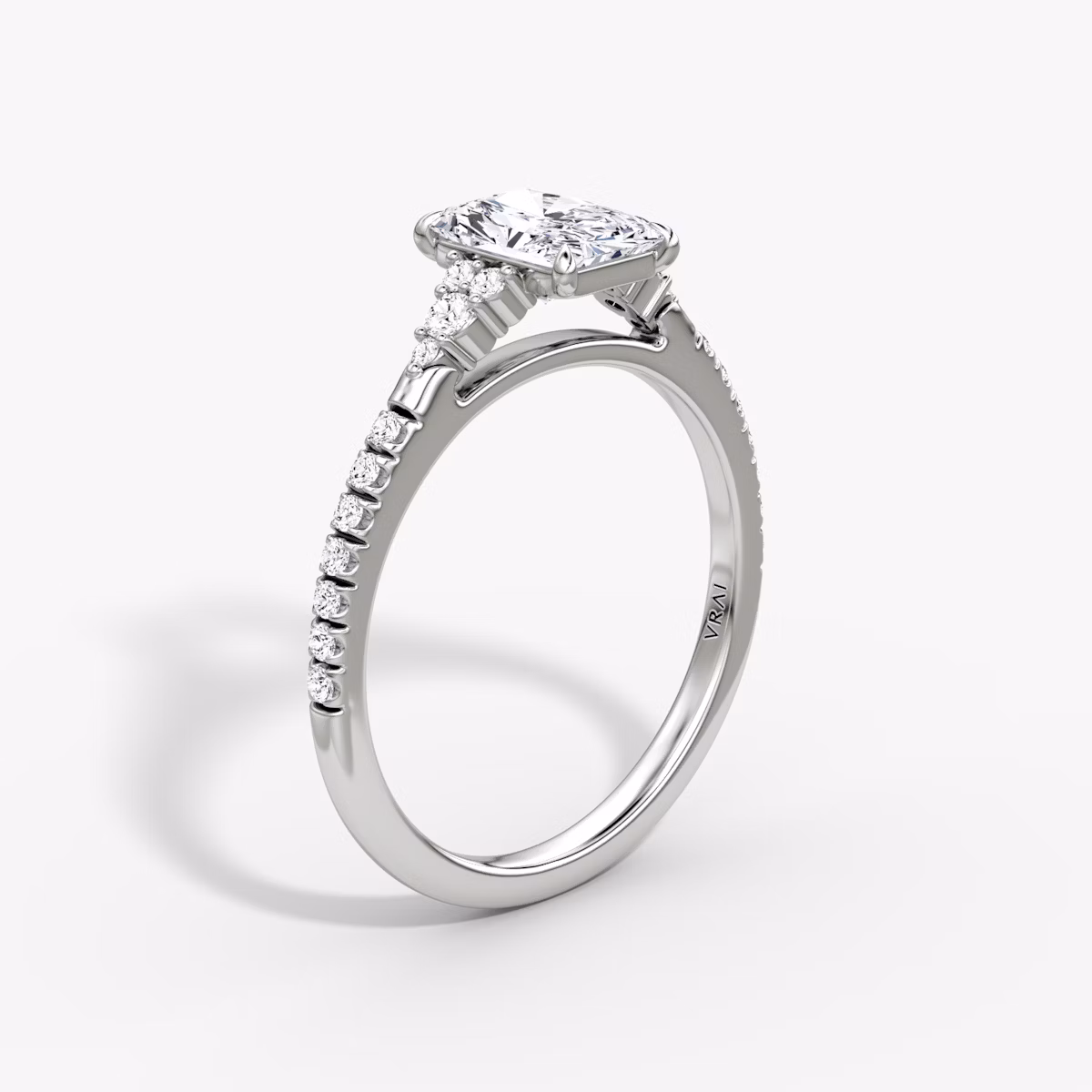 The Side Cluster Cathedral | Radiant | 18k | White Gold | bandAccent: Pavé | diamondOrientation: vertical | caratWeight: other