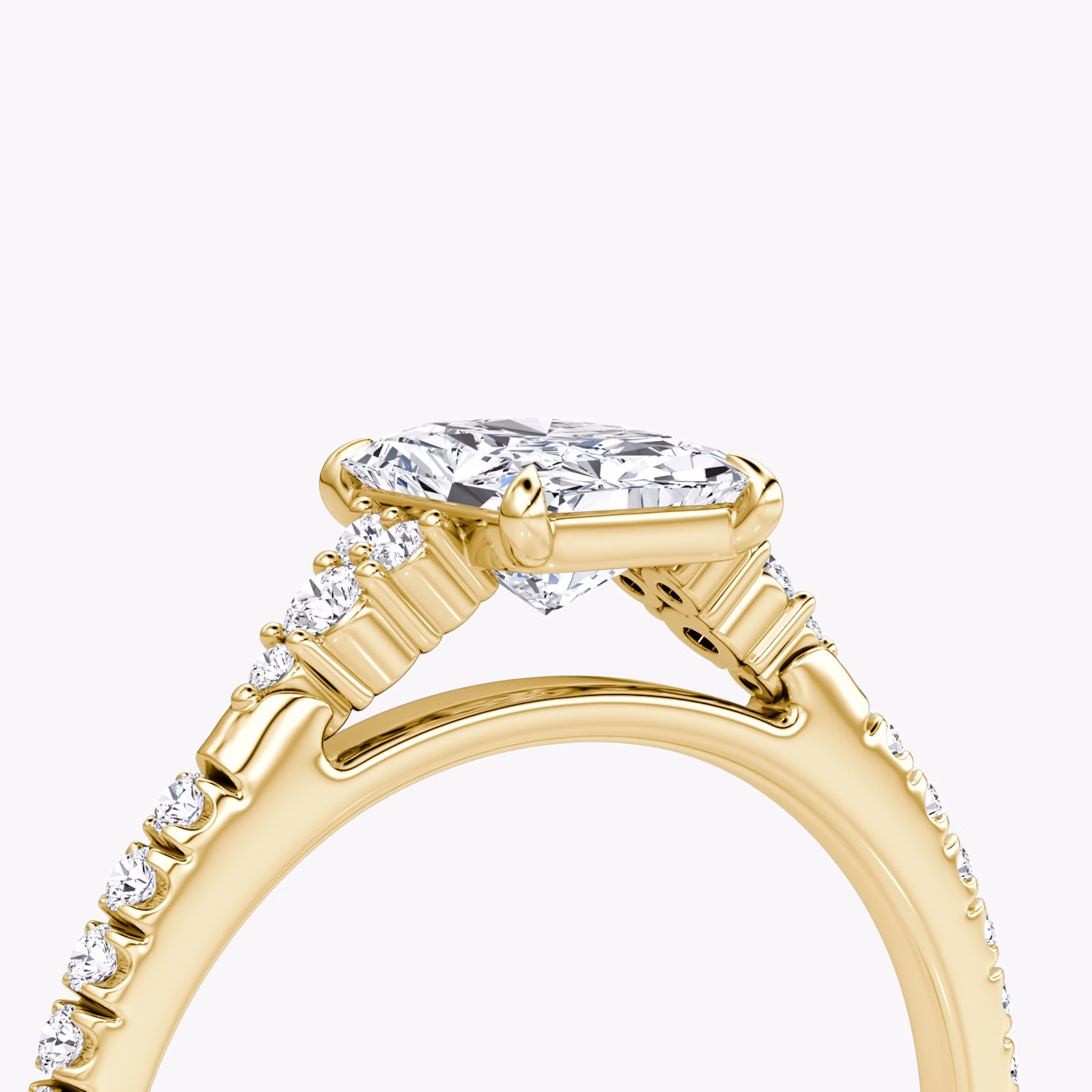 The Side Cluster Cathedral | Radiant | 18k | Yellow Gold | bandAccent: Pavé | diamondOrientation: vertical | caratWeight: other