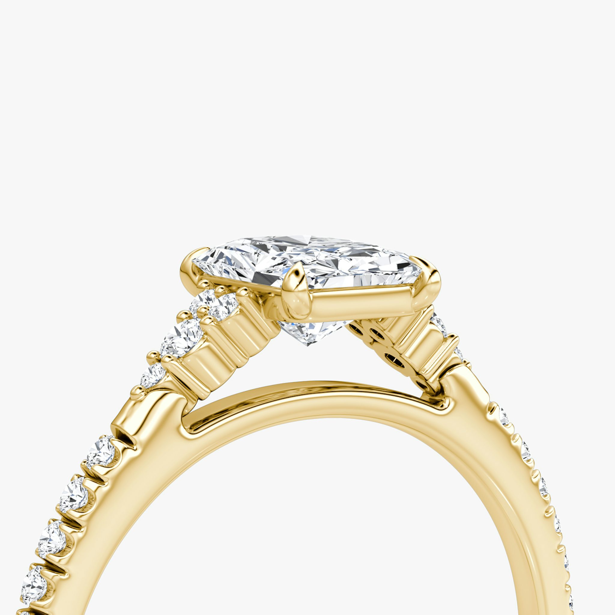 The Side Cluster Cathedral | Radiant | 18k | Yellow Gold | bandAccent: Pavé | diamondOrientation: vertical | caratWeight: other