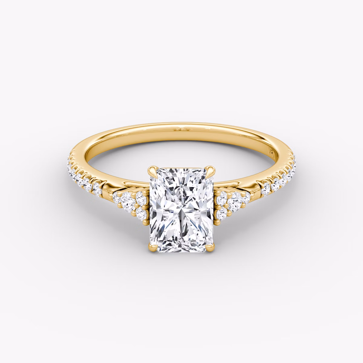 The Side Cluster Cathedral | Radiant | 18k | Yellow Gold | bandAccent: Pavé | diamondOrientation: vertical | caratWeight: other