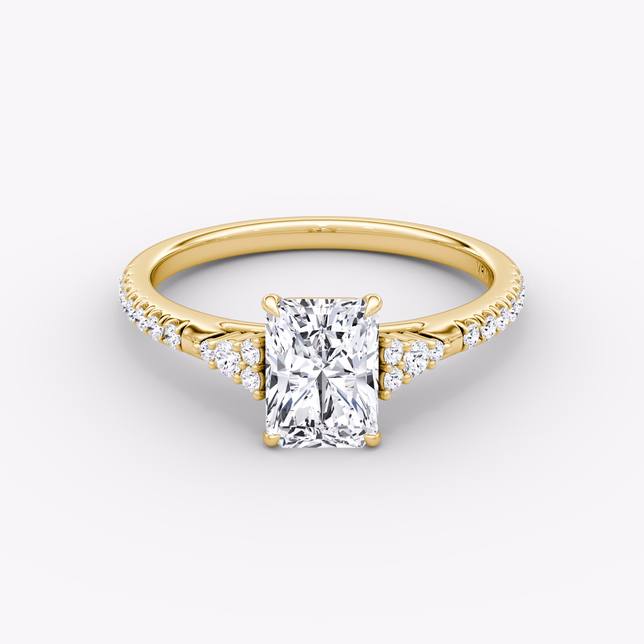 The Side Cluster Cathedral | Radiant | 18k | Yellow Gold | bandAccent: Pavé | diamondOrientation: vertical | caratWeight: other
