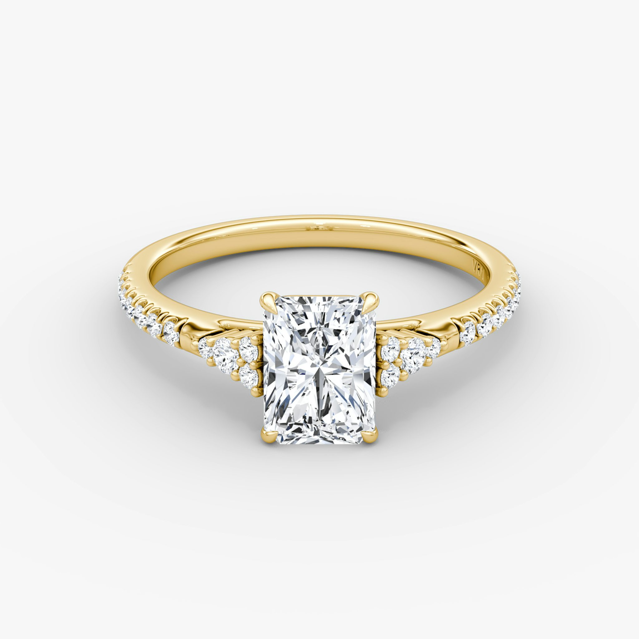 The Side Cluster Cathedral | Radiant | 18k | Yellow Gold | bandAccent: Pavé | diamondOrientation: vertical | caratWeight: other
