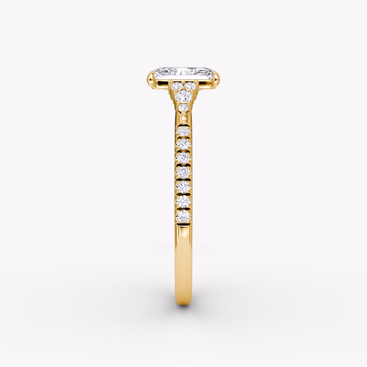 The Side Cluster Cathedral | Radiant | 18k | Yellow Gold | bandAccent: Pavé | diamondOrientation: vertical | caratWeight: other