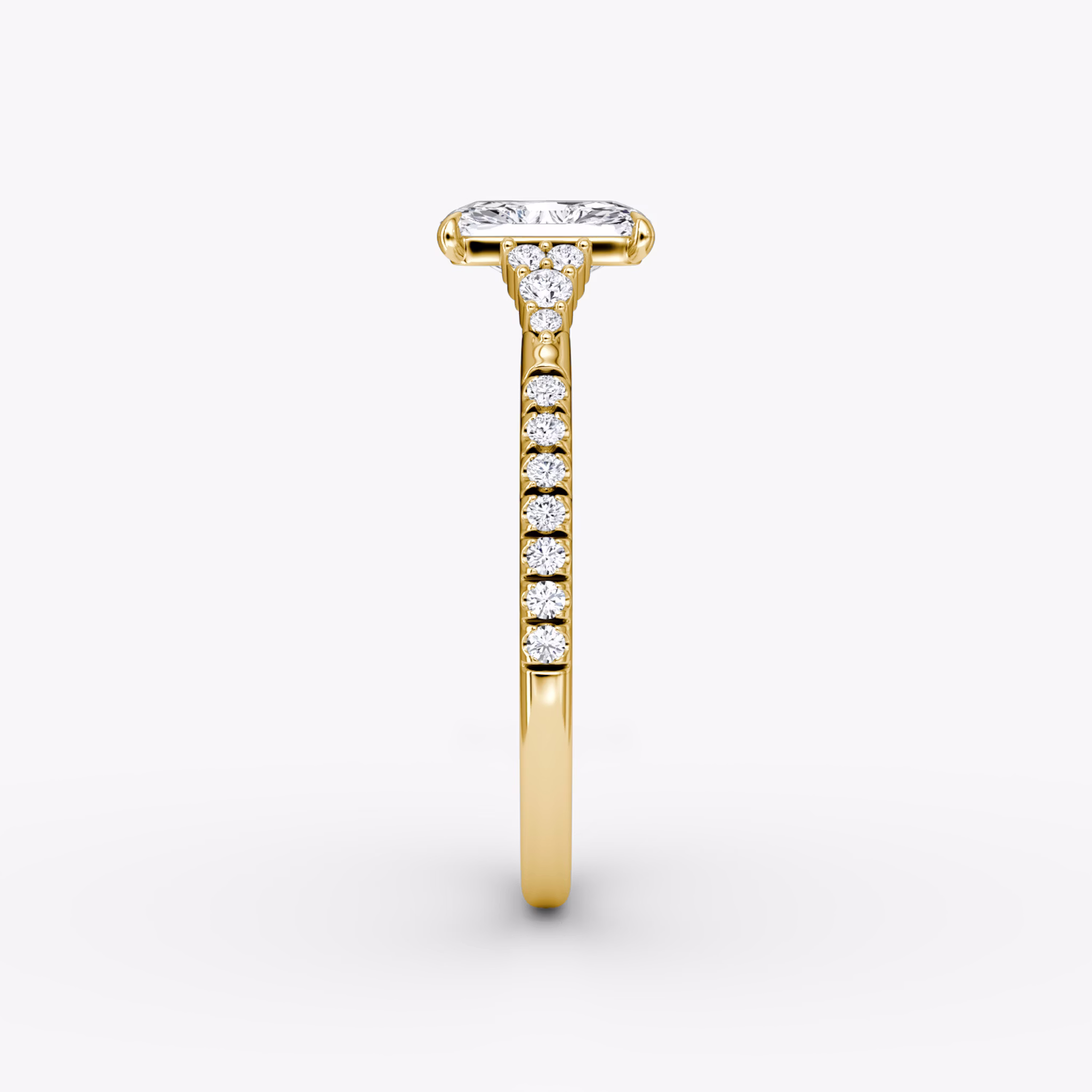 The Side Cluster Cathedral | Radiant | 18k | Yellow Gold | bandAccent: Pavé | diamondOrientation: vertical | caratWeight: other