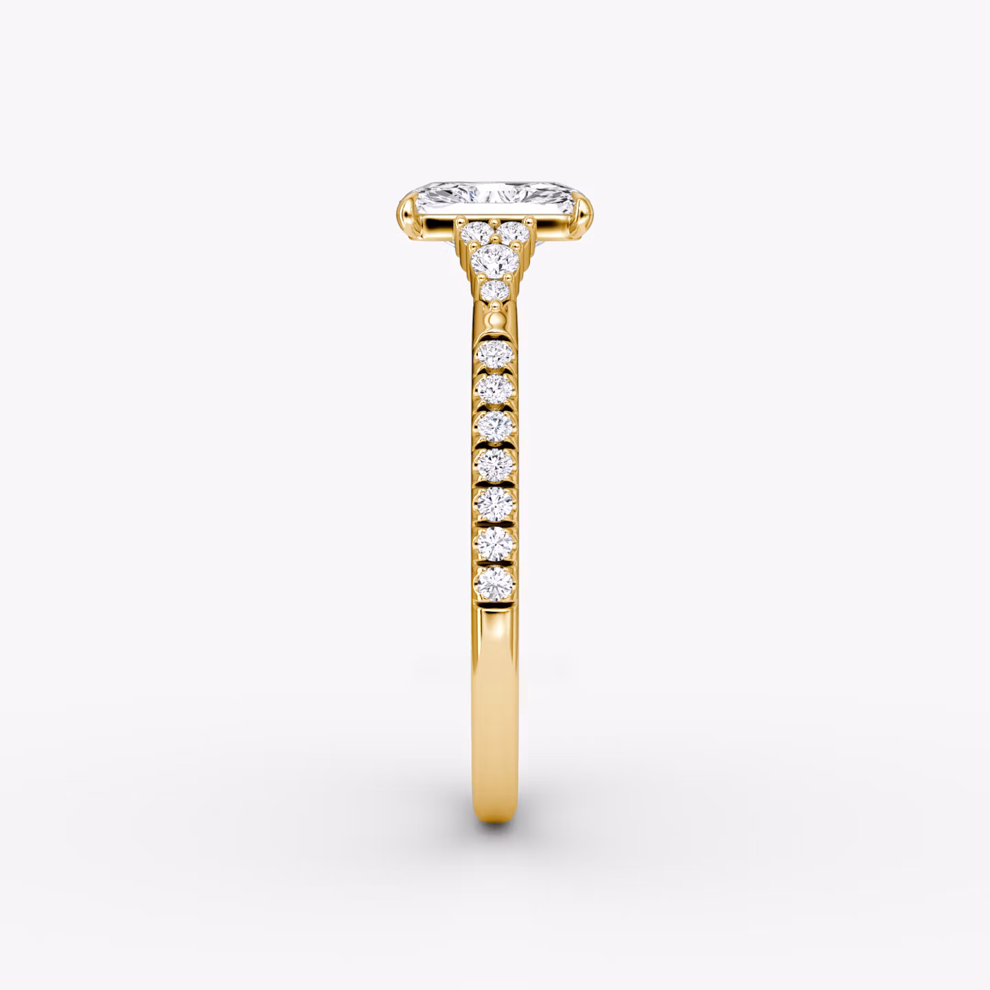The Side Cluster Cathedral | Radiant | 18k | Yellow Gold | bandAccent: Pavé | diamondOrientation: vertical | caratWeight: other