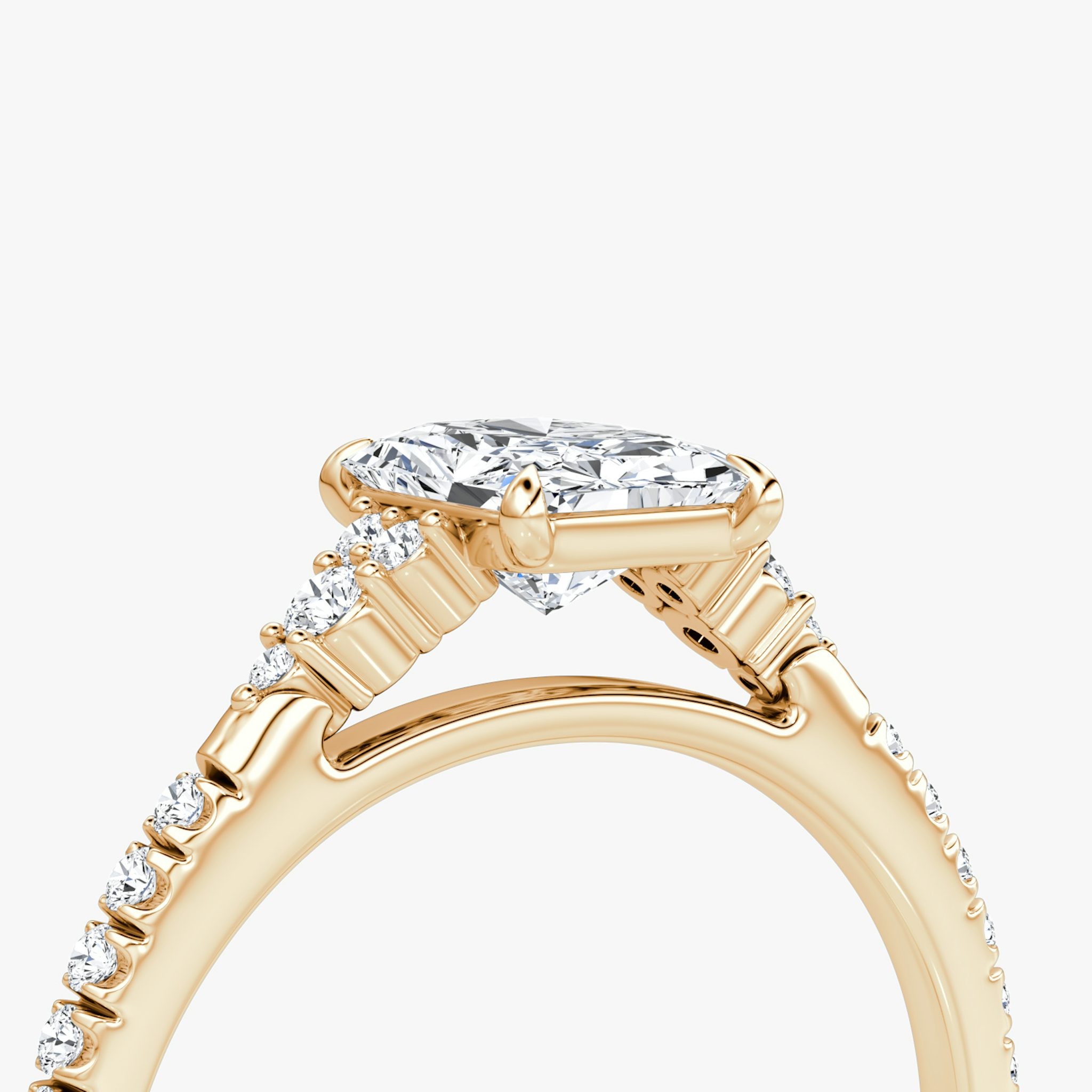 The Side Cluster Cathedral | Radiant | 14k | Rose Gold | bandAccent: Pavé | diamondOrientation: vertical | caratWeight: other