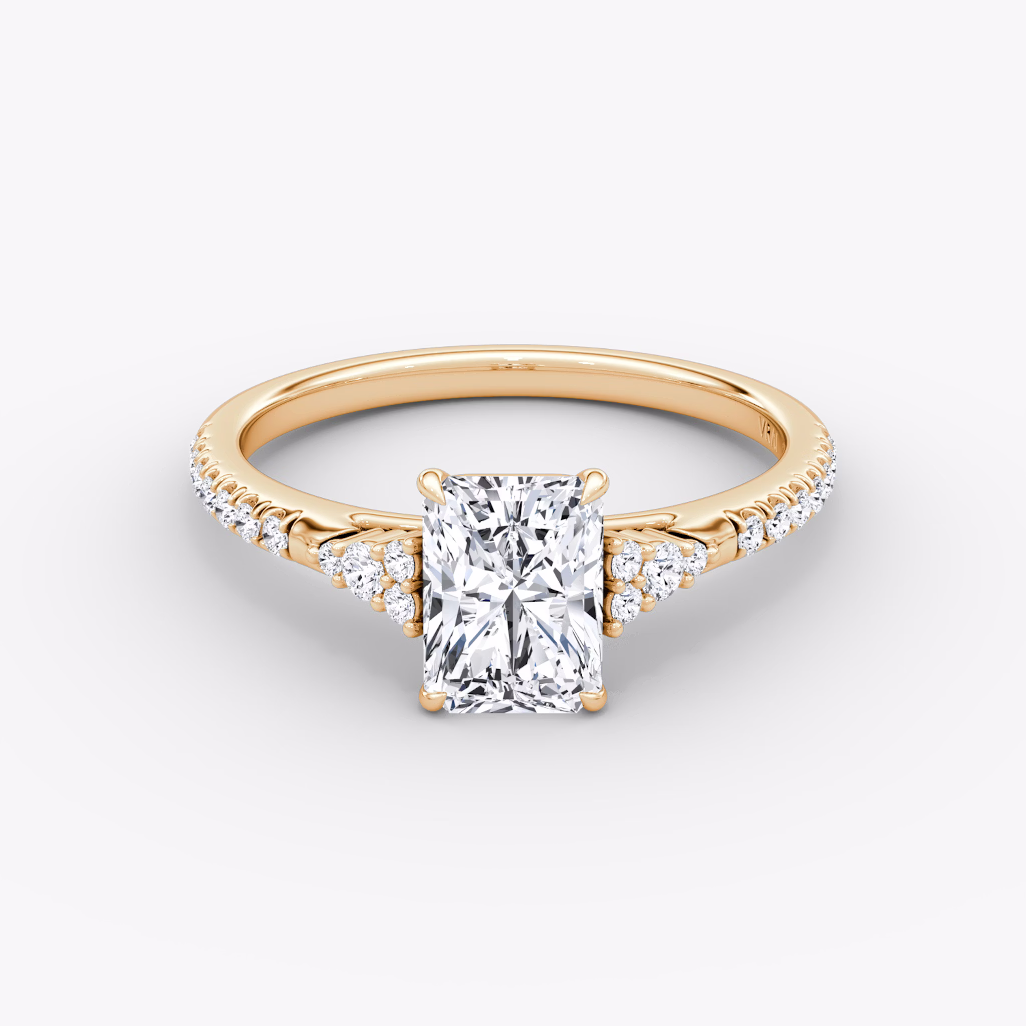 The Side Cluster Cathedral | Radiant | 14k | Rose Gold | bandAccent: Pavé | diamondOrientation: vertical | caratWeight: other