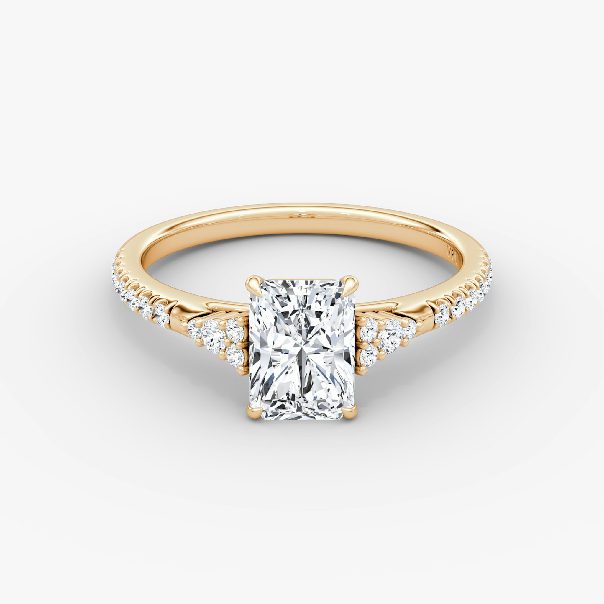 The Side Cluster Cathedral | Radiant | 14k | Rose Gold | bandAccent: Pavé | diamondOrientation: vertical | caratWeight: other