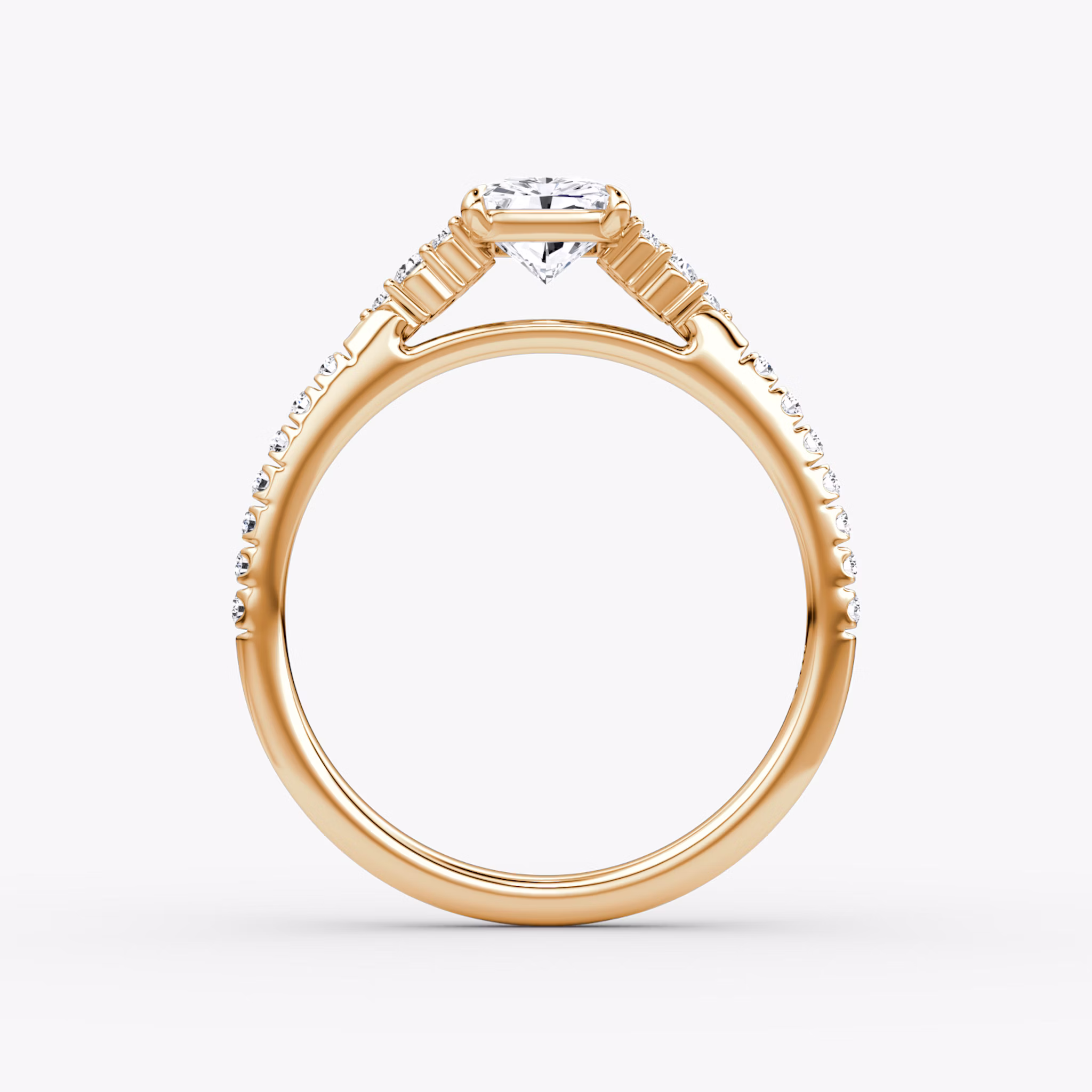 The Side Cluster Cathedral | Radiant | 14k | Rose Gold | bandAccent: Pavé | diamondOrientation: vertical | caratWeight: other