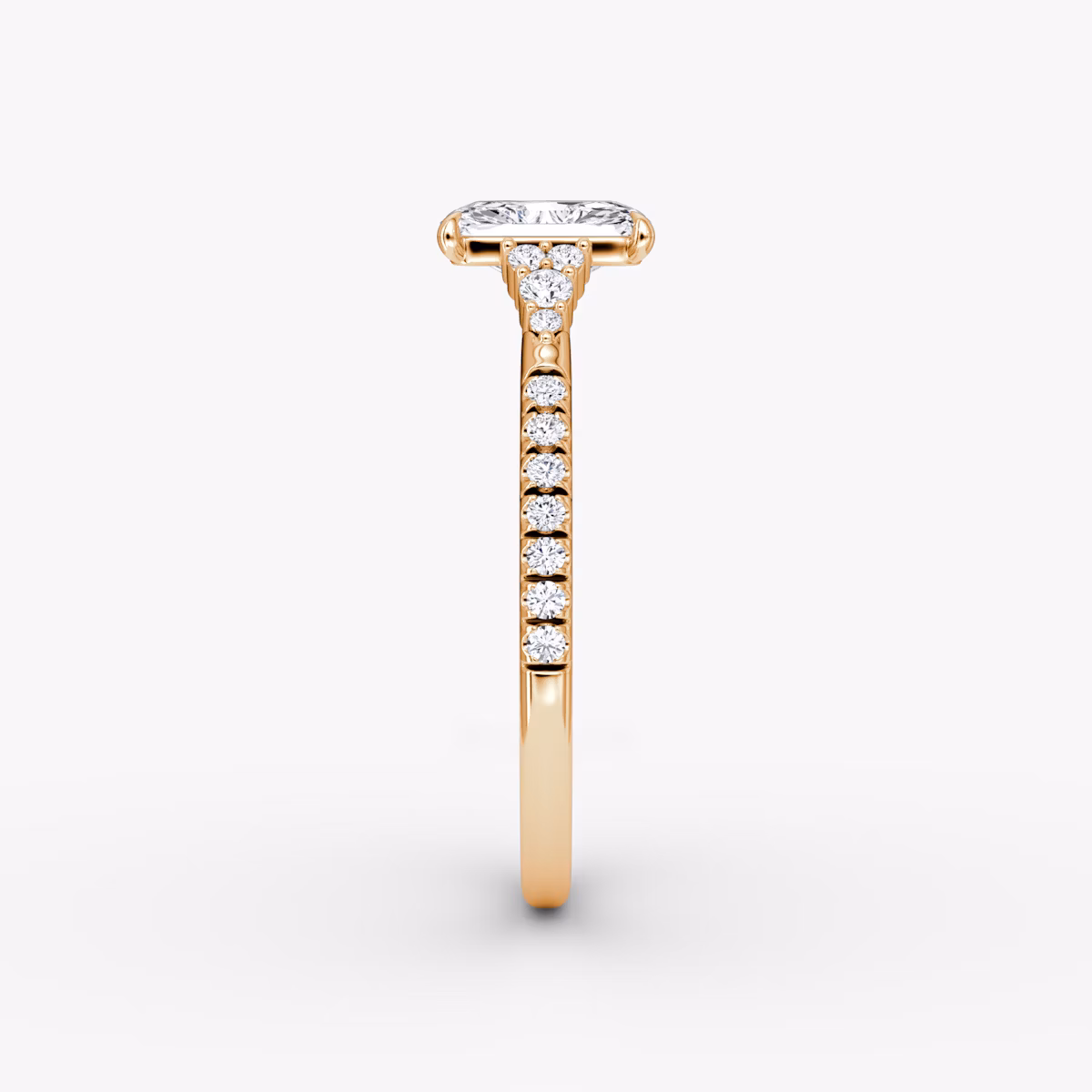 The Side Cluster Cathedral | Radiant | 14k | Rose Gold | bandAccent: Pavé | diamondOrientation: vertical | caratWeight: other