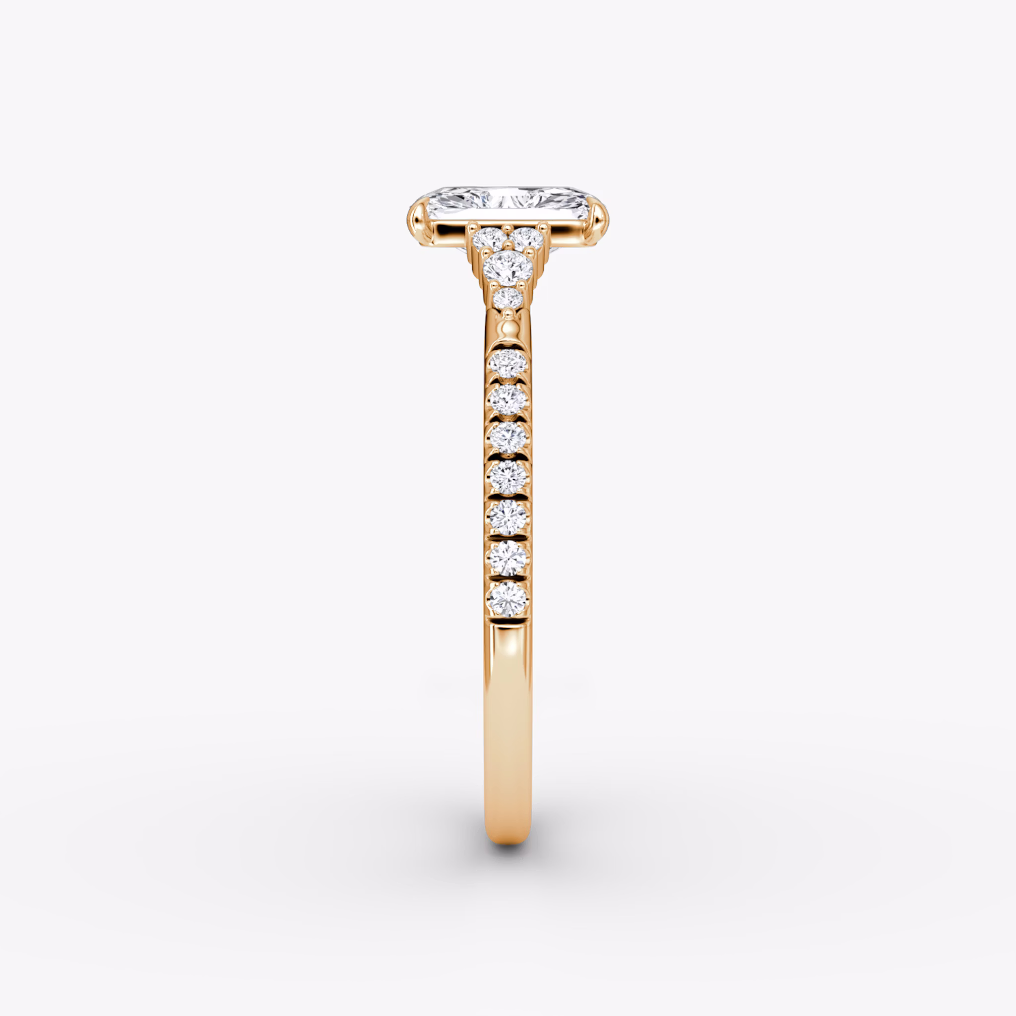 The Side Cluster Cathedral | Radiant | 14k | Rose Gold | bandAccent: Pavé | diamondOrientation: vertical | caratWeight: other
