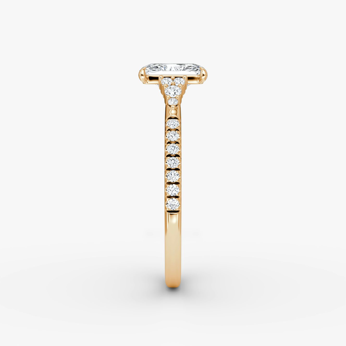 The Side Cluster Cathedral | Radiant | 14k | Rose Gold | bandAccent: Pavé | diamondOrientation: vertical | caratWeight: other
