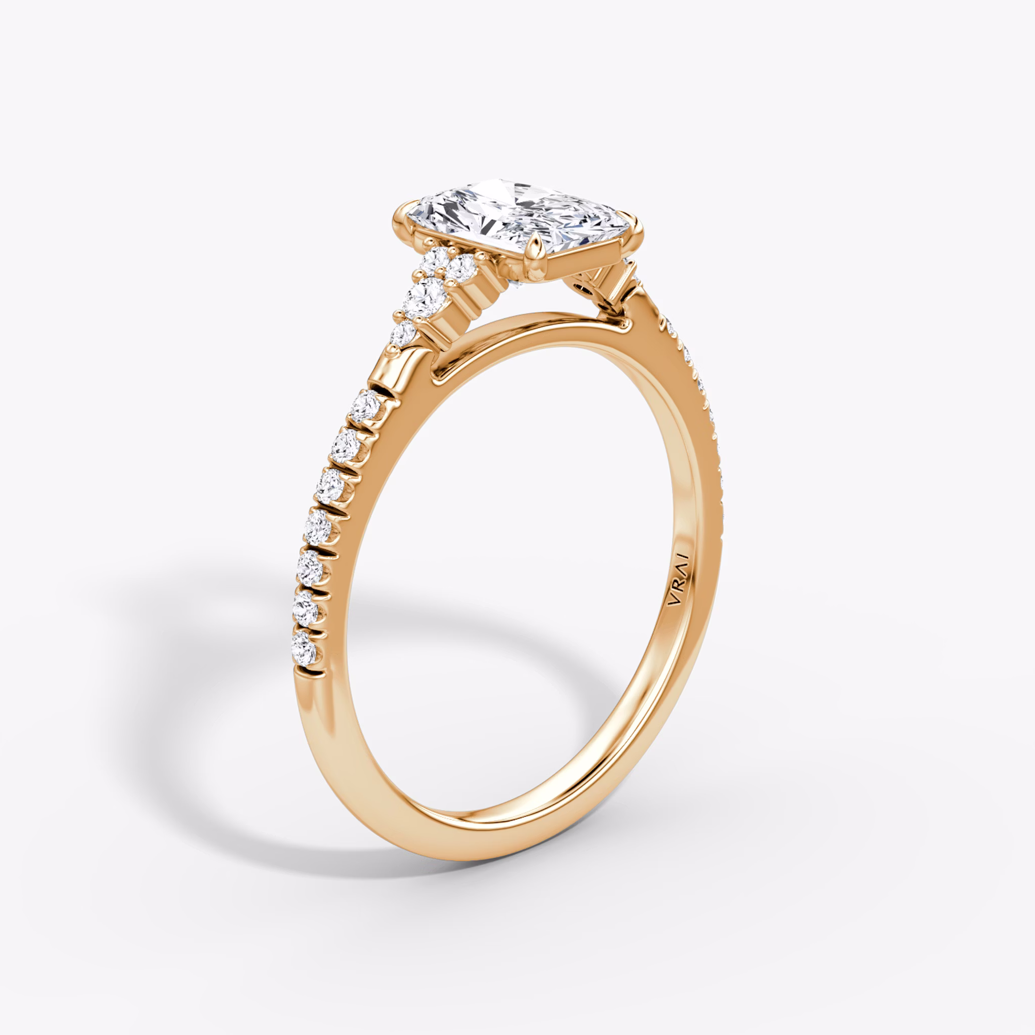 The Side Cluster Cathedral | Radiant | 14k | Rose Gold | bandAccent: Pavé | diamondOrientation: vertical | caratWeight: other