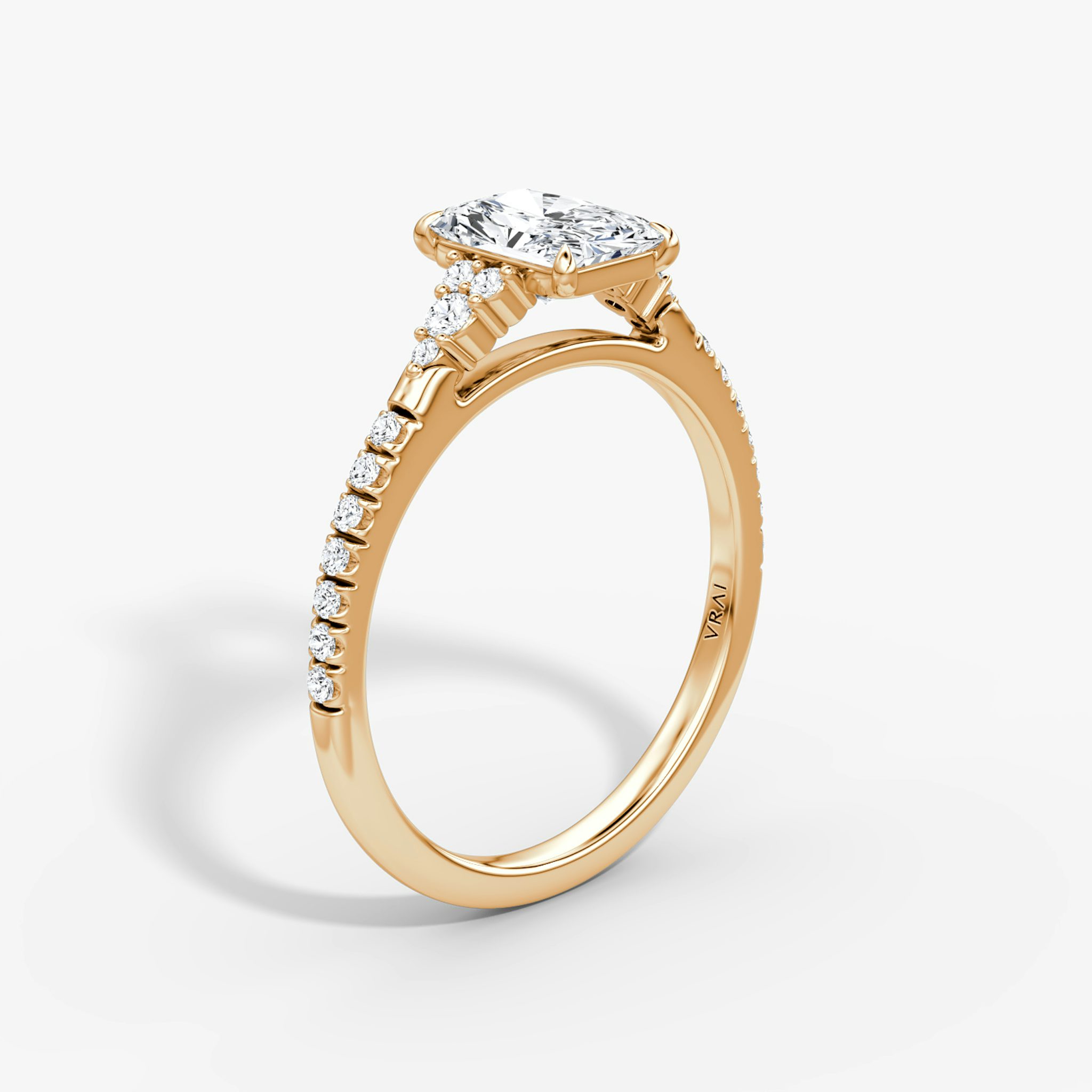 The Side Cluster Cathedral | Radiant | 14k | Rose Gold | bandAccent: Pavé | diamondOrientation: vertical | caratWeight: other