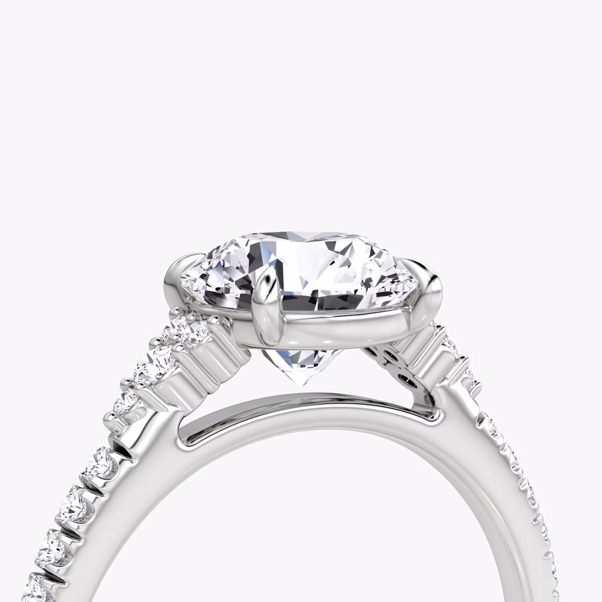 The Side Cluster Cathedral | Round Brilliant | Platinum | bandAccent: Pavé | caratWeight: other | diamondOrientation: vertical
