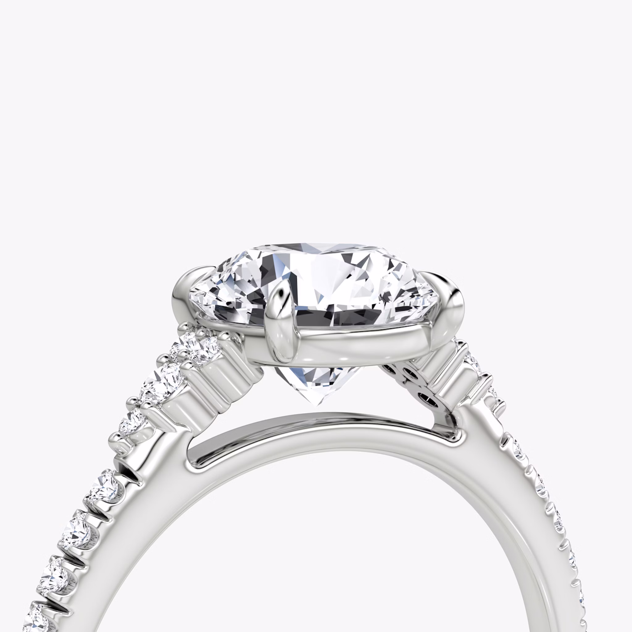 The Side Cluster Cathedral | Round Brilliant | 18k | White Gold | bandAccent: Pavé | caratWeight: 2.0ct | diamondOrientation: vertical
