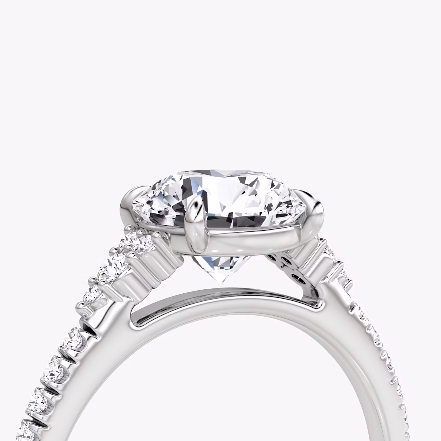 The Side Cluster Cathedral | Round Brilliant | Platinum | bandAccent: Pavé | caratWeight: 1.5ct | diamondOrientation: vertical