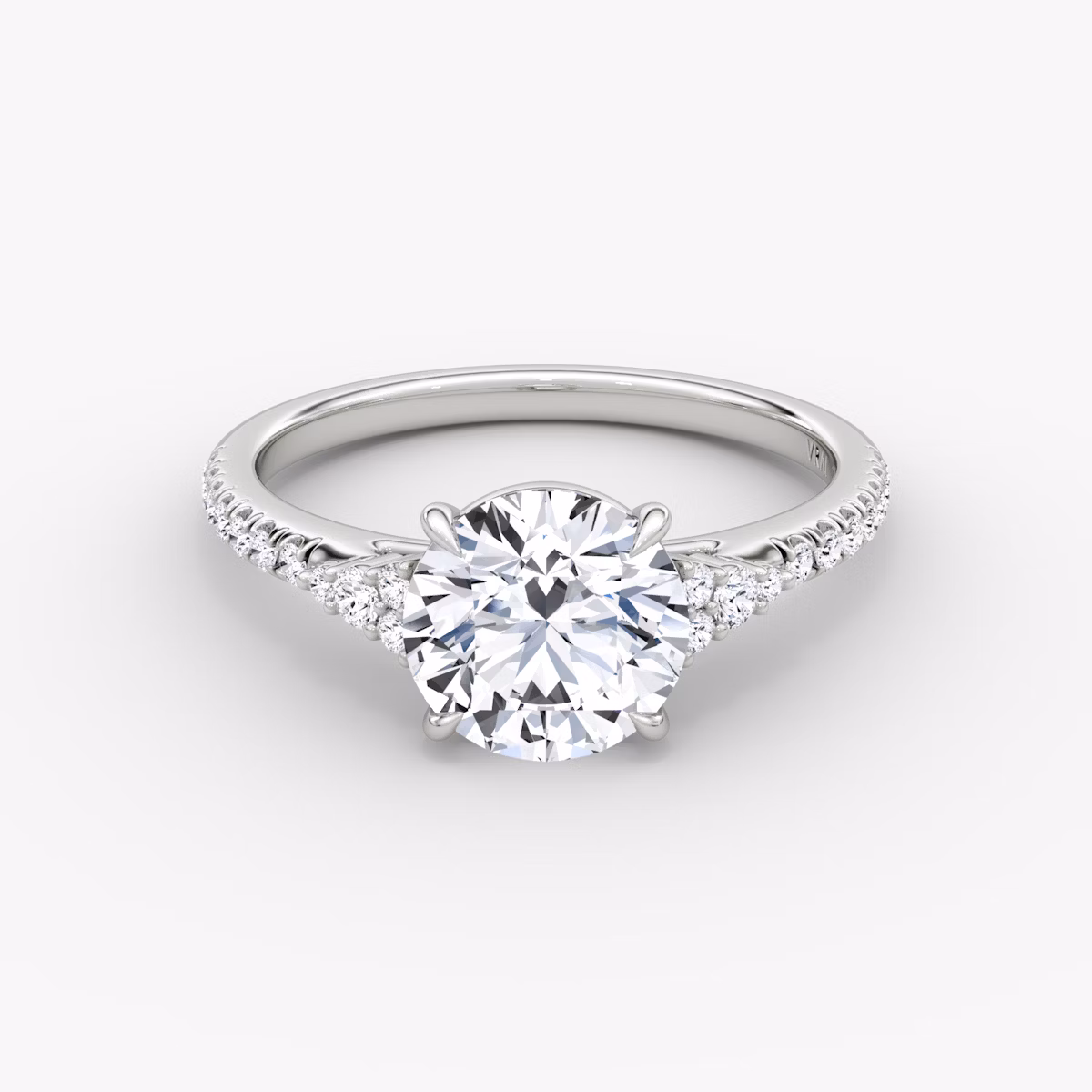The Side Cluster Cathedral | Round Brilliant | Platinum | bandAccent: Pavé | caratWeight: other | diamondOrientation: vertical