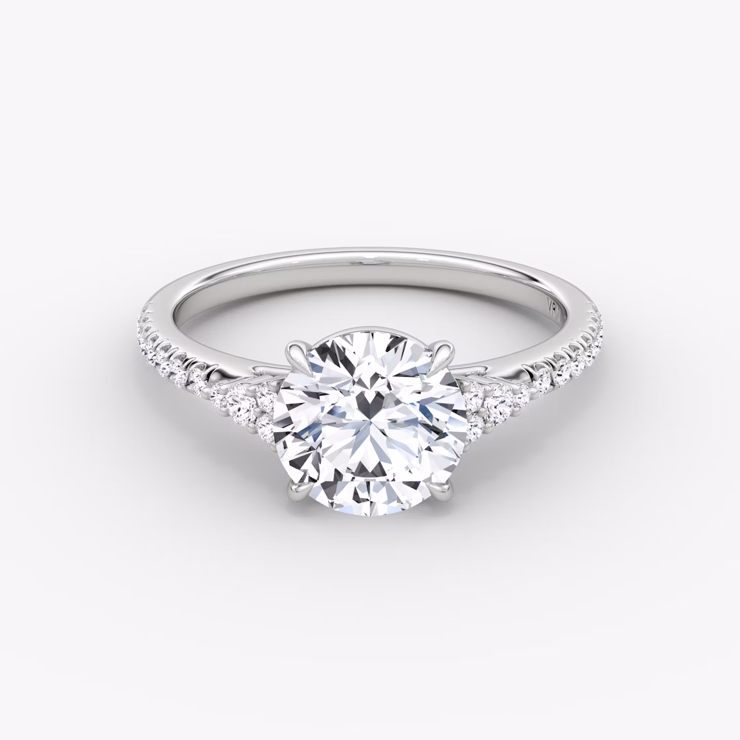 The Side Cluster Cathedral | Round Brilliant | Platinum | bandAccent: Pavé | caratWeight: 1.5ct | diamondOrientation: vertical