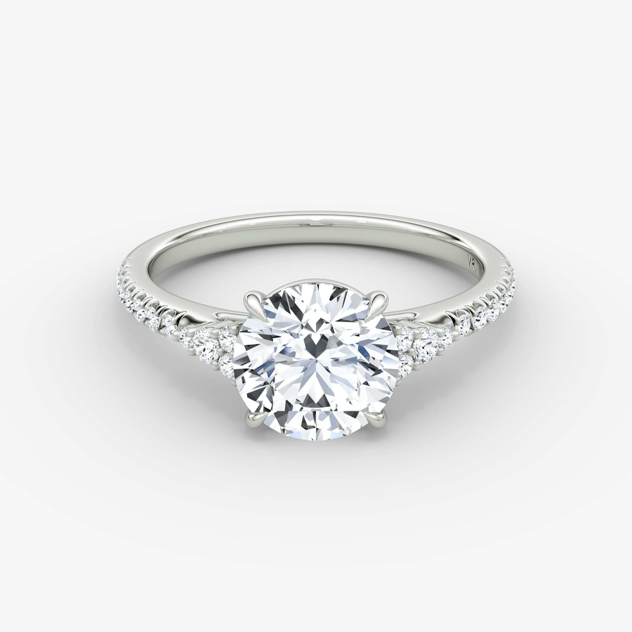 The Side Cluster Cathedral | Round Brilliant | 18k | White Gold | bandAccent: Pavé | caratWeight: 2.0ct | diamondOrientation: vertical