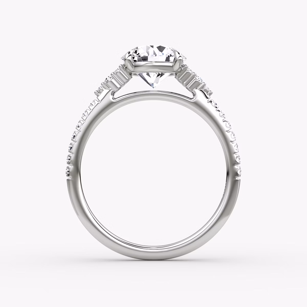 The Side Cluster Cathedral | Round Brilliant | Platinum | bandAccent: Pavé | caratWeight: other | diamondOrientation: vertical