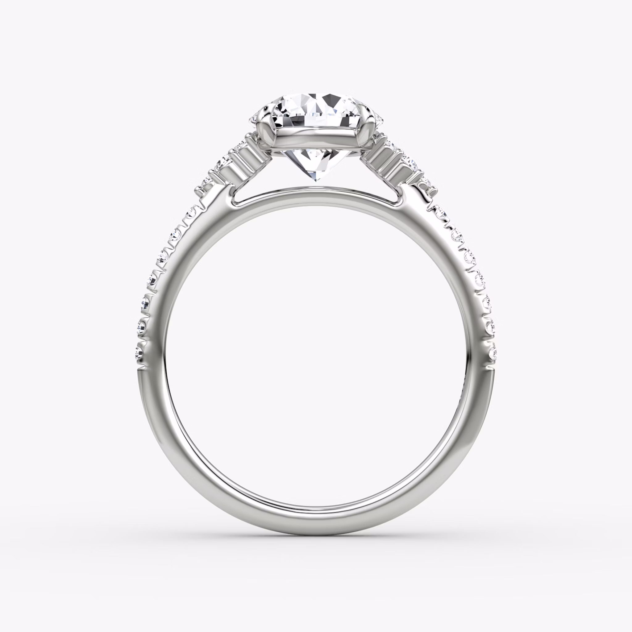 The Side Cluster Cathedral | Round Brilliant | 18k | White Gold | bandAccent: Pavé | caratWeight: 2.0ct | diamondOrientation: vertical