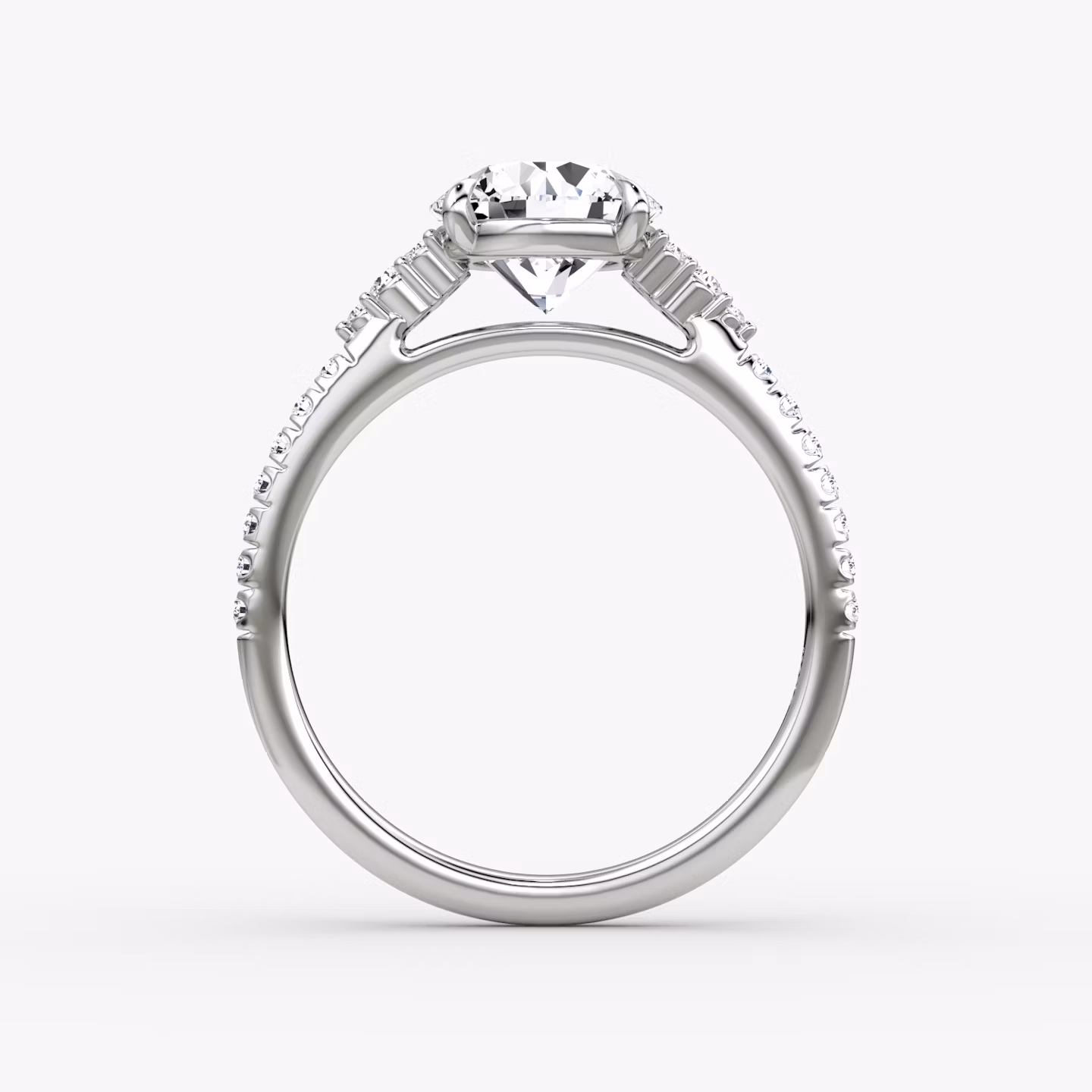 The Side Cluster Cathedral | Round Brilliant | Platinum | bandAccent: Pavé | caratWeight: 1.5ct | diamondOrientation: vertical