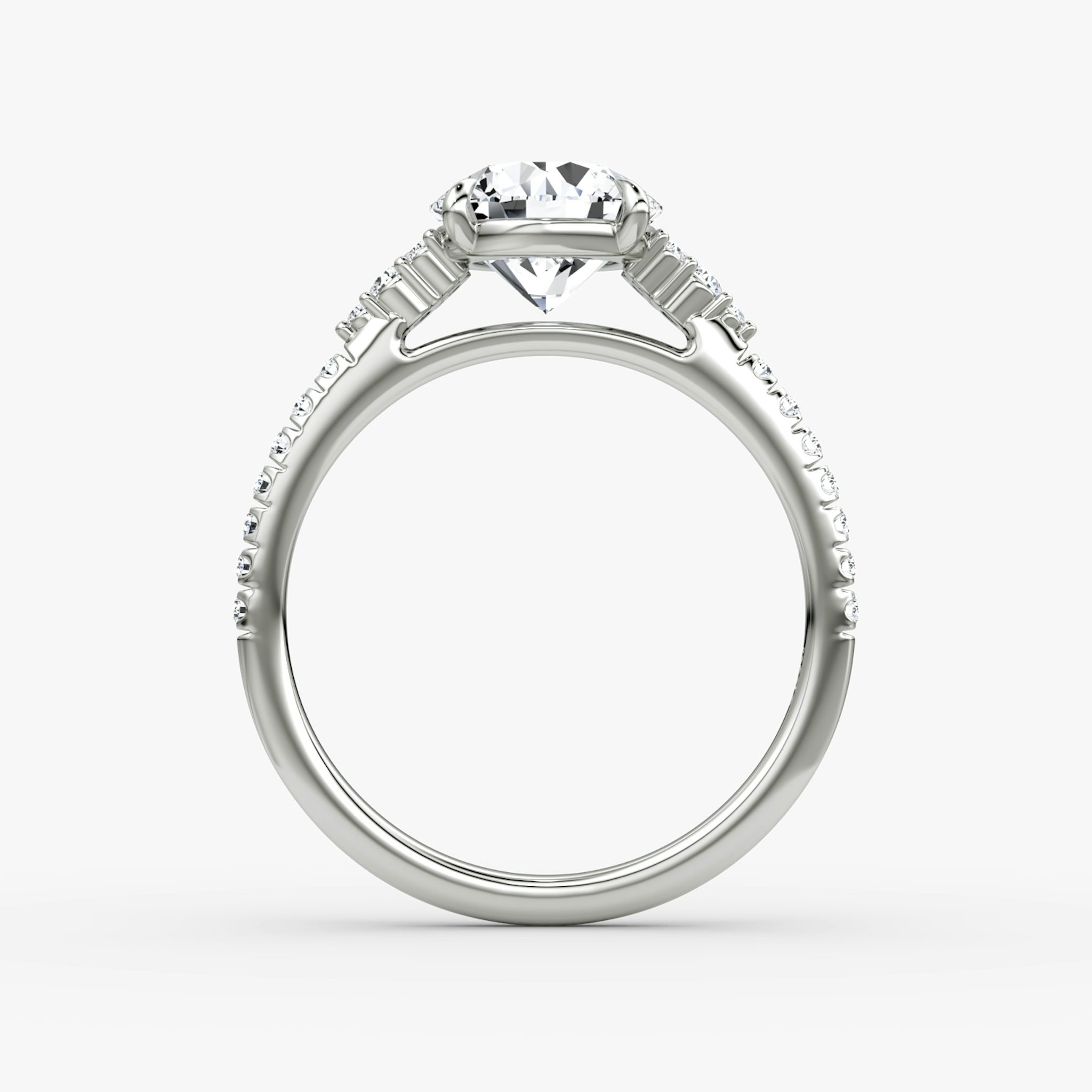 The Side Cluster Cathedral | Round Brilliant | 18k | White Gold | bandAccent: Pavé | caratWeight: 2.0ct | diamondOrientation: vertical