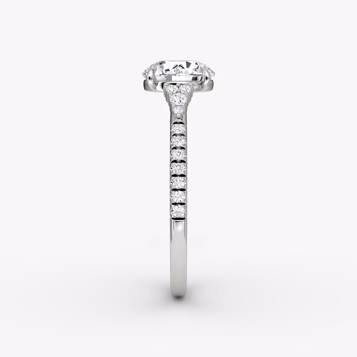The Side Cluster Cathedral | Round Brilliant | Platinum | bandAccent: Pavé | caratWeight: other | diamondOrientation: vertical