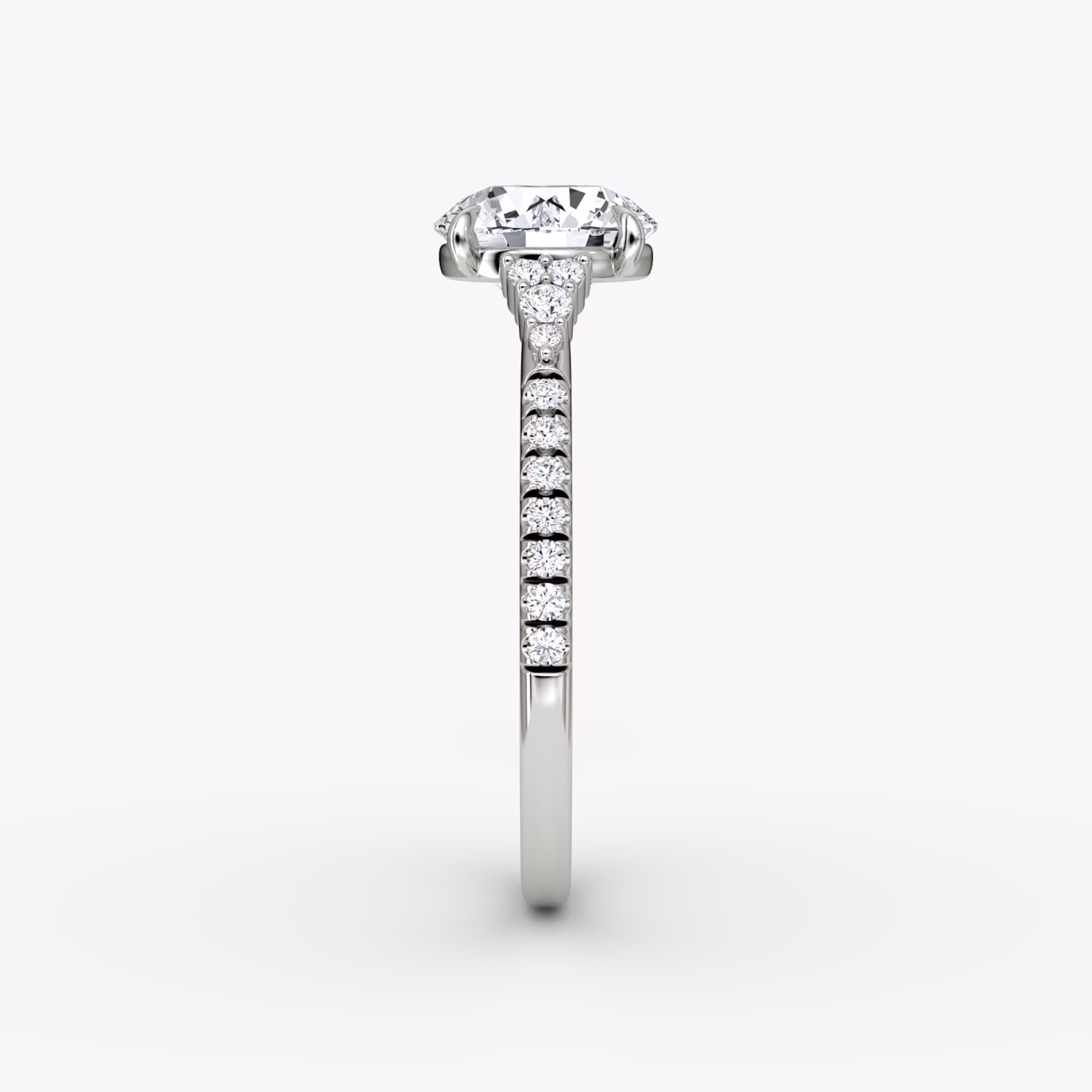 The Side Cluster Cathedral | Round Brilliant | 18k | White Gold | bandAccent: Pavé | caratWeight: 2.0ct | diamondOrientation: vertical
