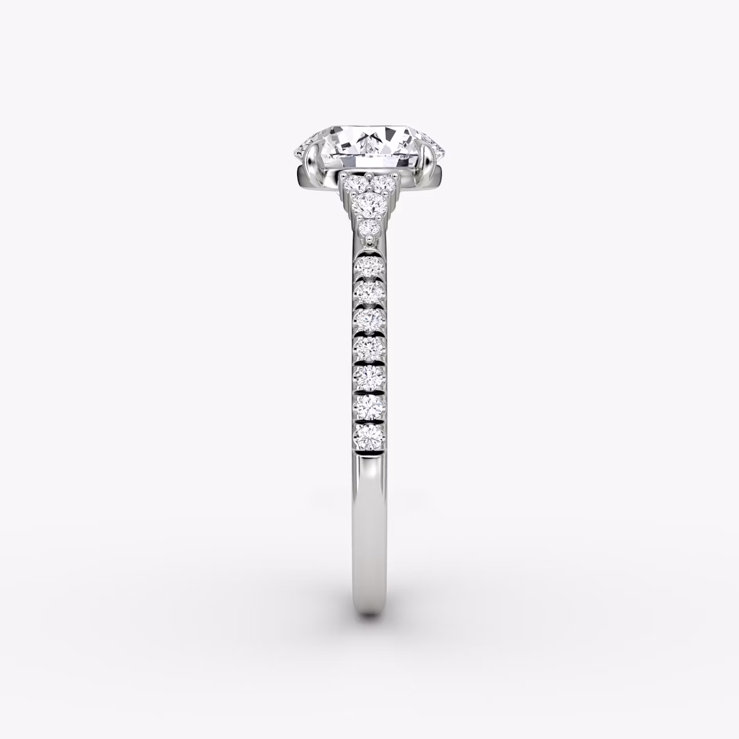 The Side Cluster Cathedral | Round Brilliant | Platinum | bandAccent: Pavé | caratWeight: 1.5ct | diamondOrientation: vertical