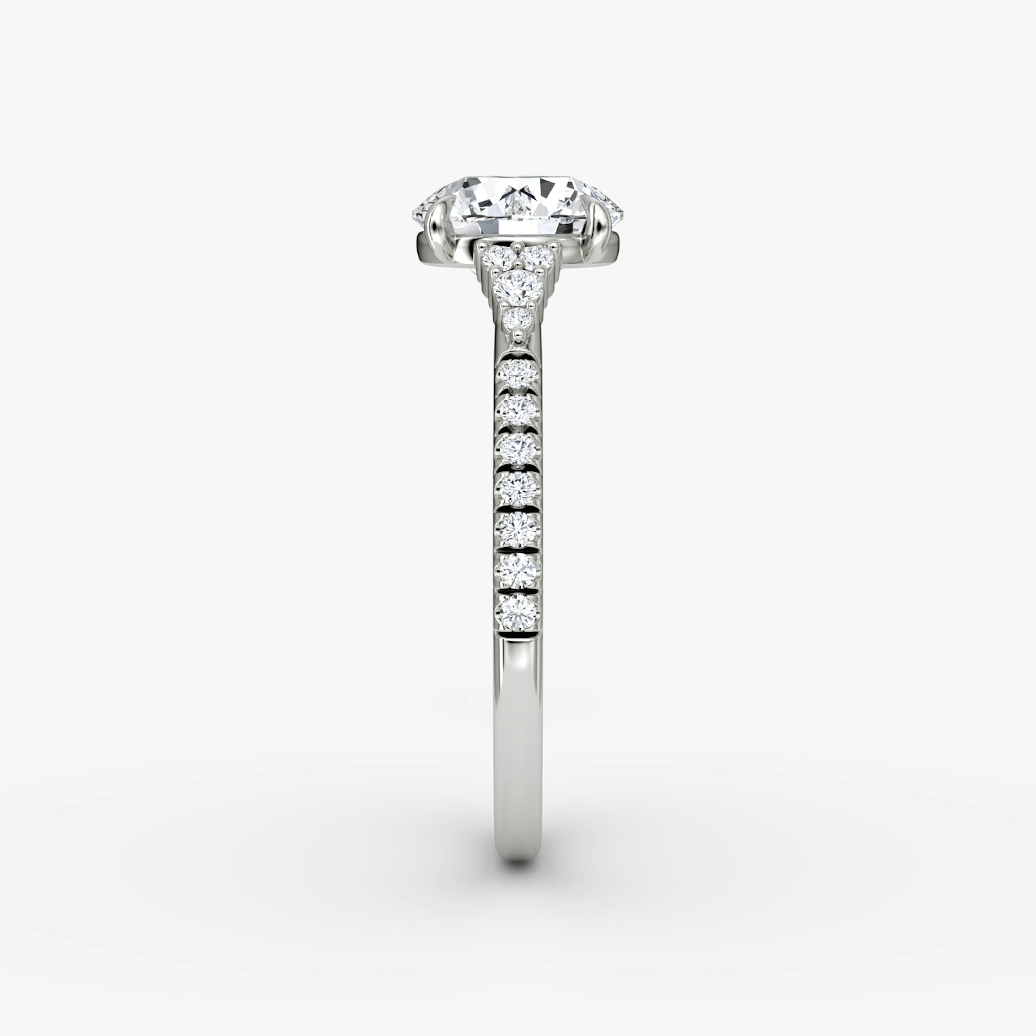 The Side Cluster Cathedral | Round Brilliant | 18k | White Gold | bandAccent: Pavé | caratWeight: 2.0ct | diamondOrientation: vertical