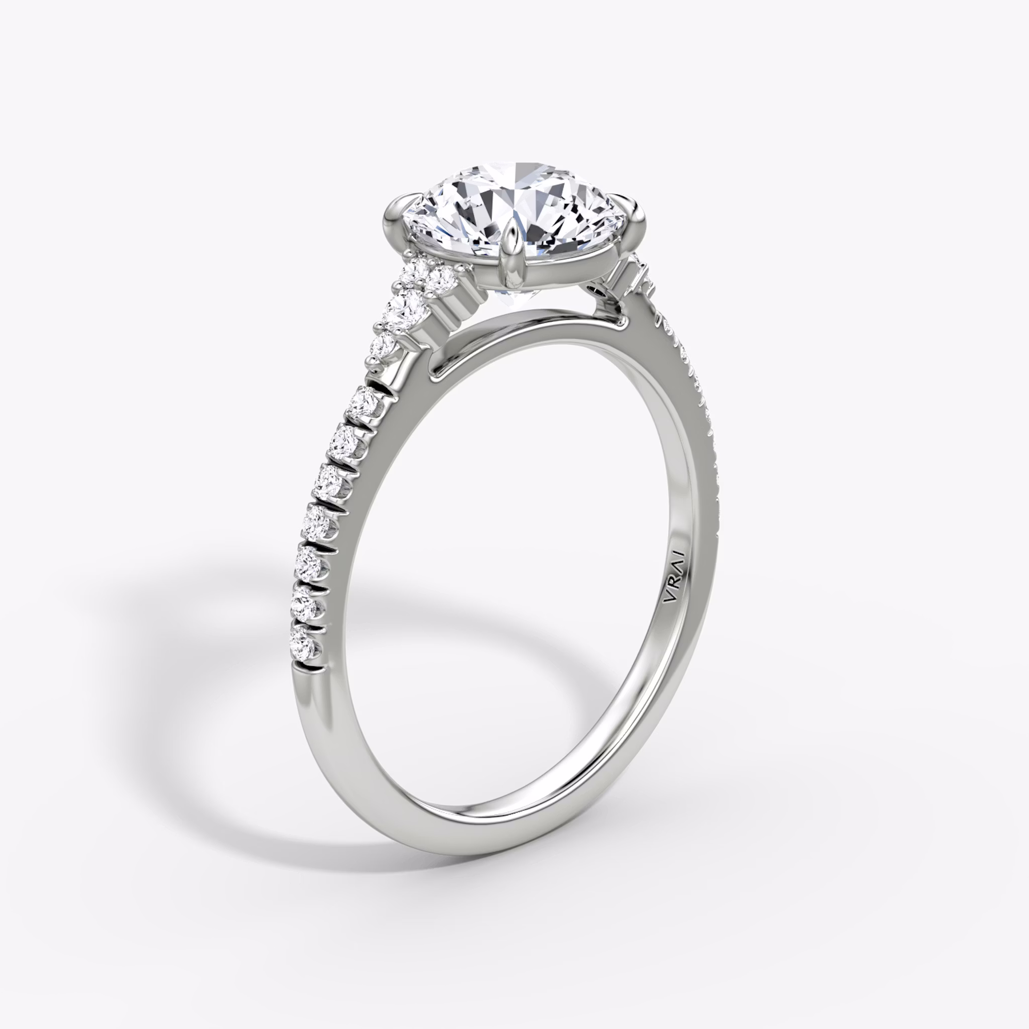The Side Cluster Cathedral | Round Brilliant | 18k | White Gold | bandAccent: Pavé | caratWeight: 2.0ct | diamondOrientation: vertical