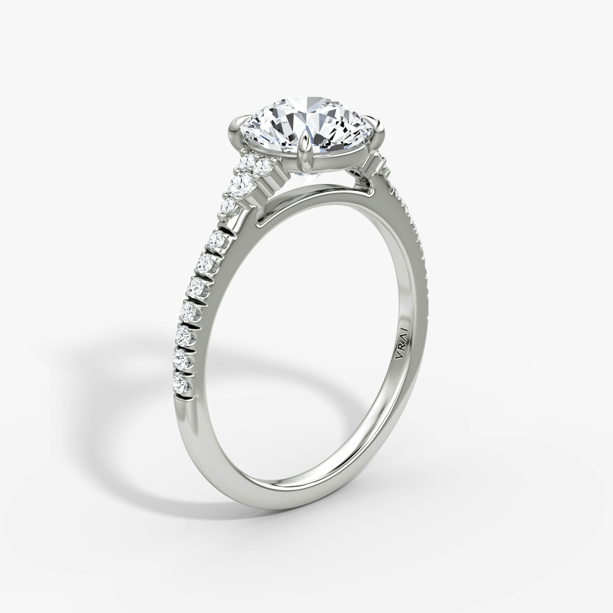 The Side Cluster Cathedral | Round Brilliant | 18k | White Gold | bandAccent: Pavé | caratWeight: 2.0ct | diamondOrientation: vertical