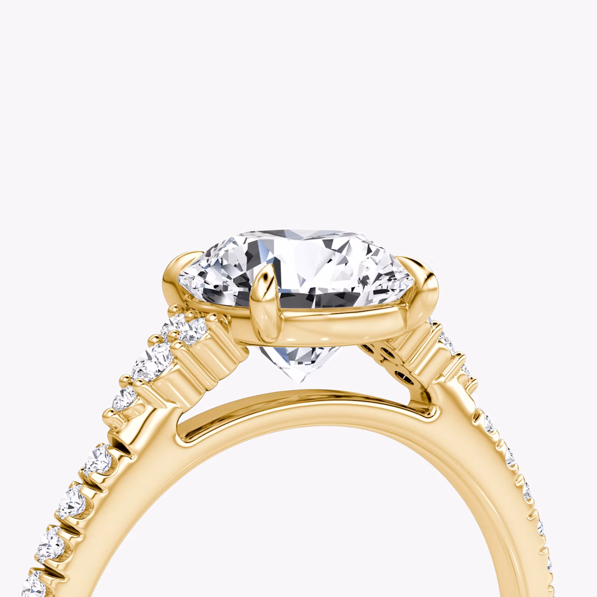 The Side Cluster Cathedral | Round Brilliant | 18k | Yellow Gold | bandAccent: Pavé | caratWeight: 2.0ct | diamondOrientation: vertical