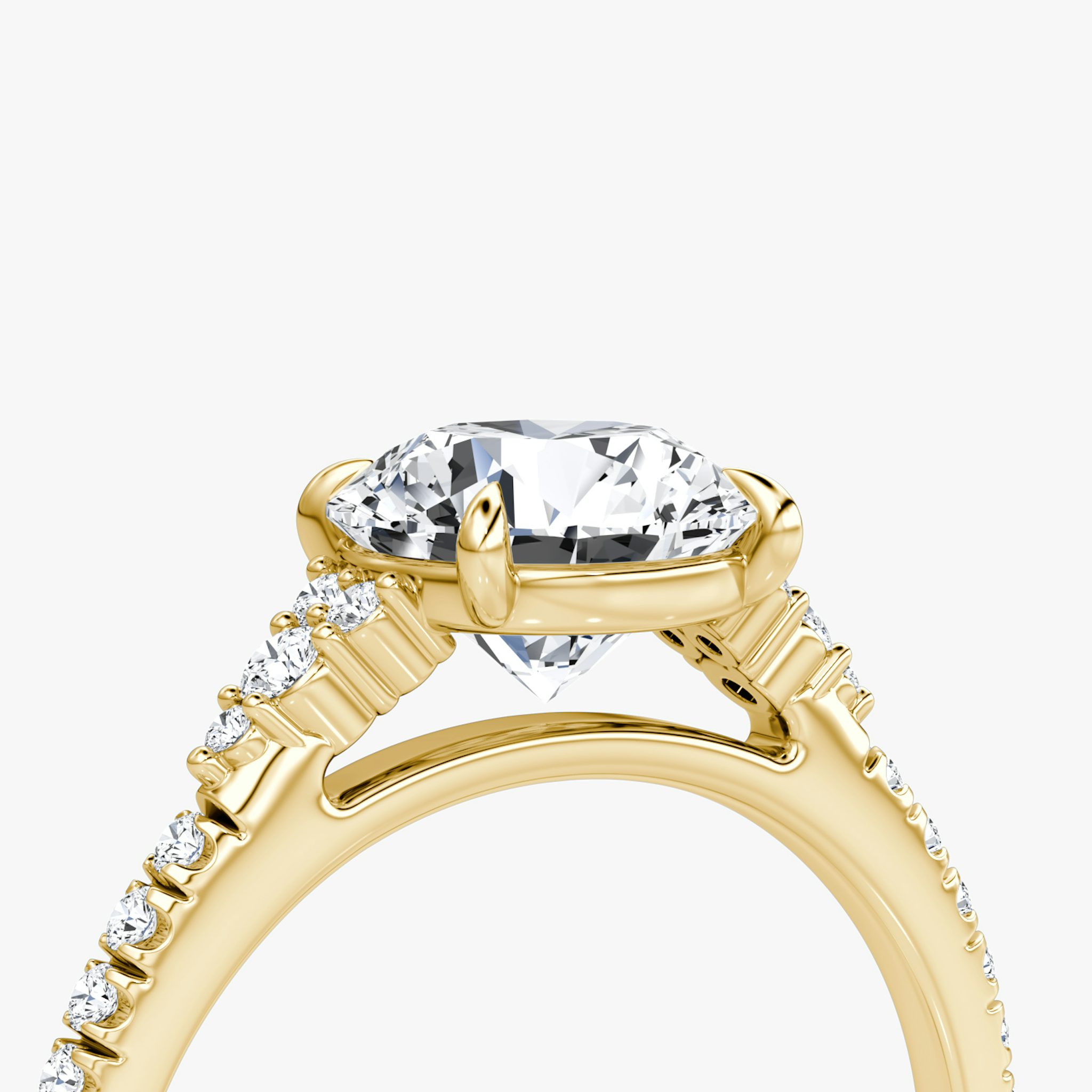 The Side Cluster Cathedral | Round Brilliant | 18k | Yellow Gold | bandAccent: Pavé | caratWeight: other | diamondOrientation: vertical