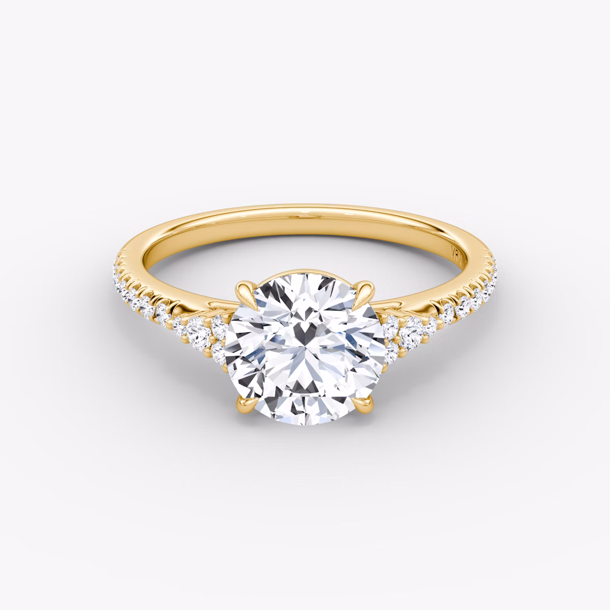 The Side Cluster Cathedral | Round Brilliant | 18k | Yellow Gold | bandAccent: Pavé | caratWeight: 2.0ct | diamondOrientation: vertical