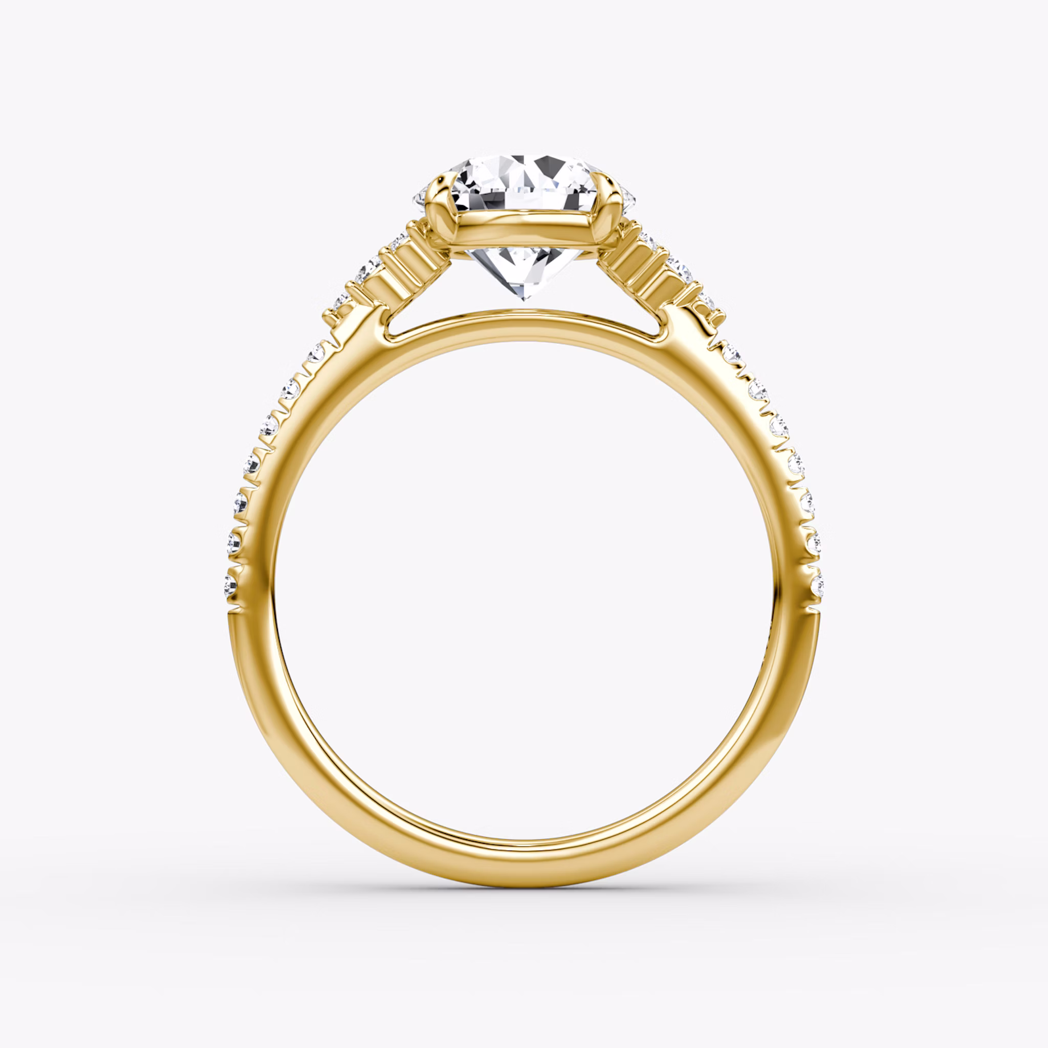The Side Cluster Cathedral | Round Brilliant | 18k | Yellow Gold | bandAccent: Pavé | caratWeight: other | diamondOrientation: vertical