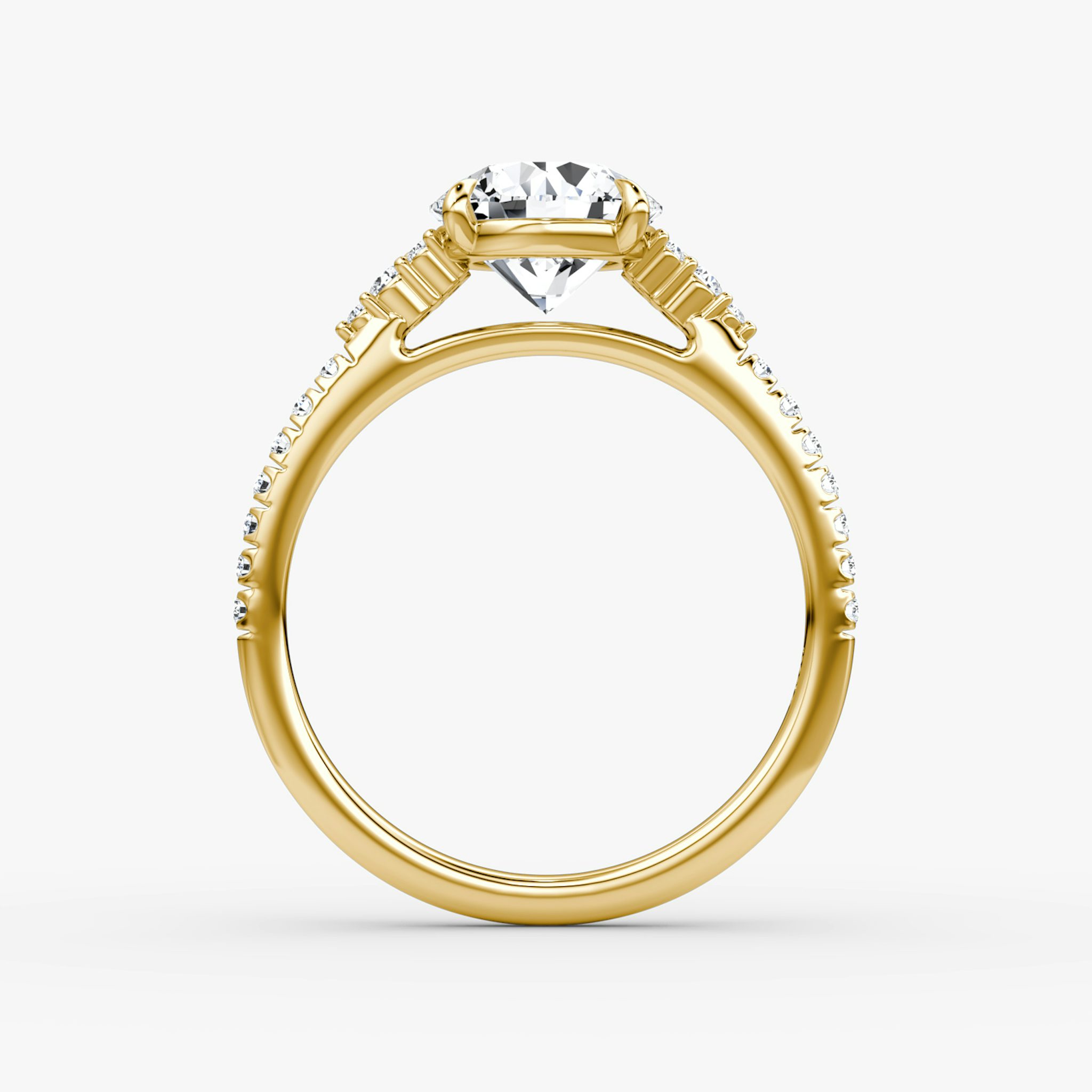 The Side Cluster Cathedral | Round Brilliant | 18k | Yellow Gold | bandAccent: Pavé | caratWeight: other | diamondOrientation: vertical