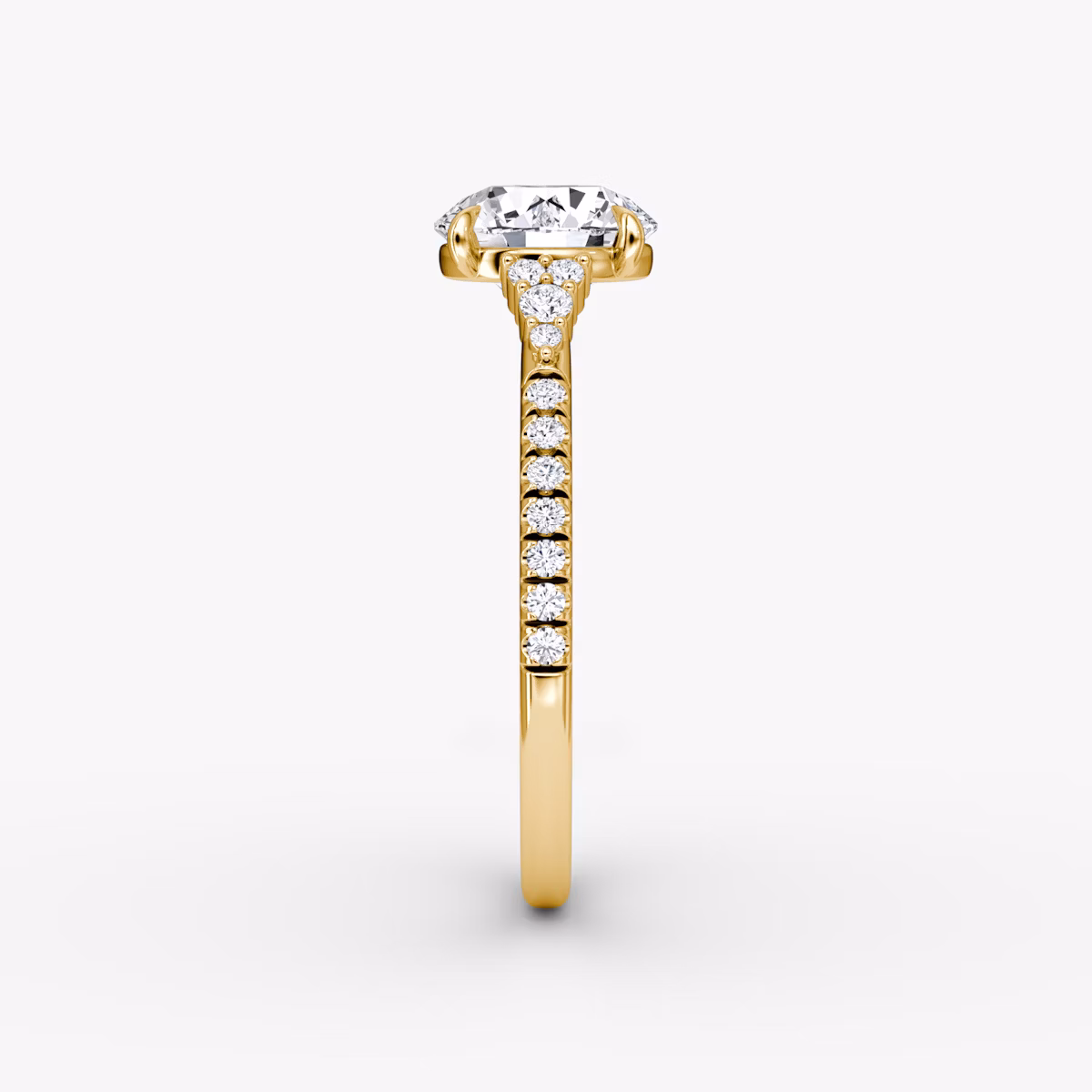 The Side Cluster Cathedral | Round Brilliant | 18k | Yellow Gold | bandAccent: Pavé | caratWeight: 2.0ct | diamondOrientation: vertical