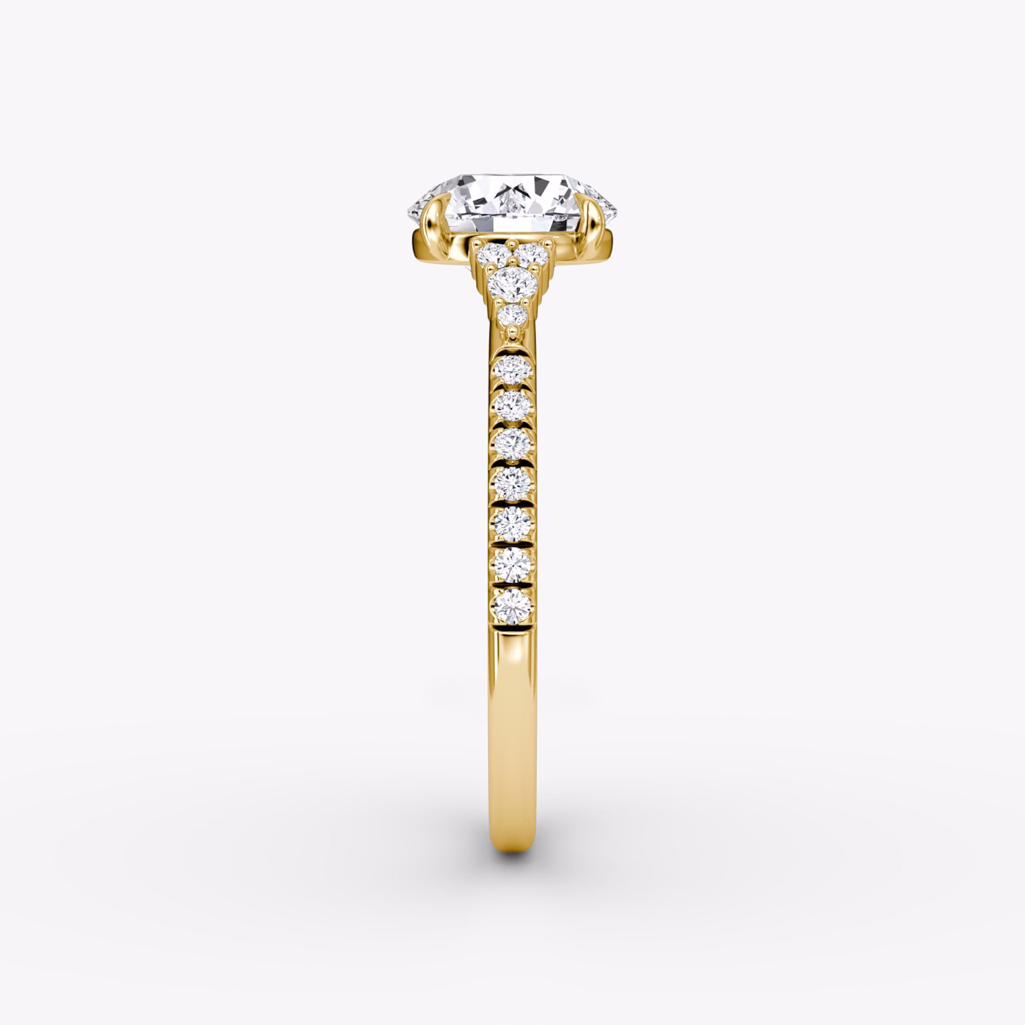 The Side Cluster Cathedral | Round Brilliant | 18k | Yellow Gold | bandAccent: Pavé | caratWeight: other | diamondOrientation: vertical