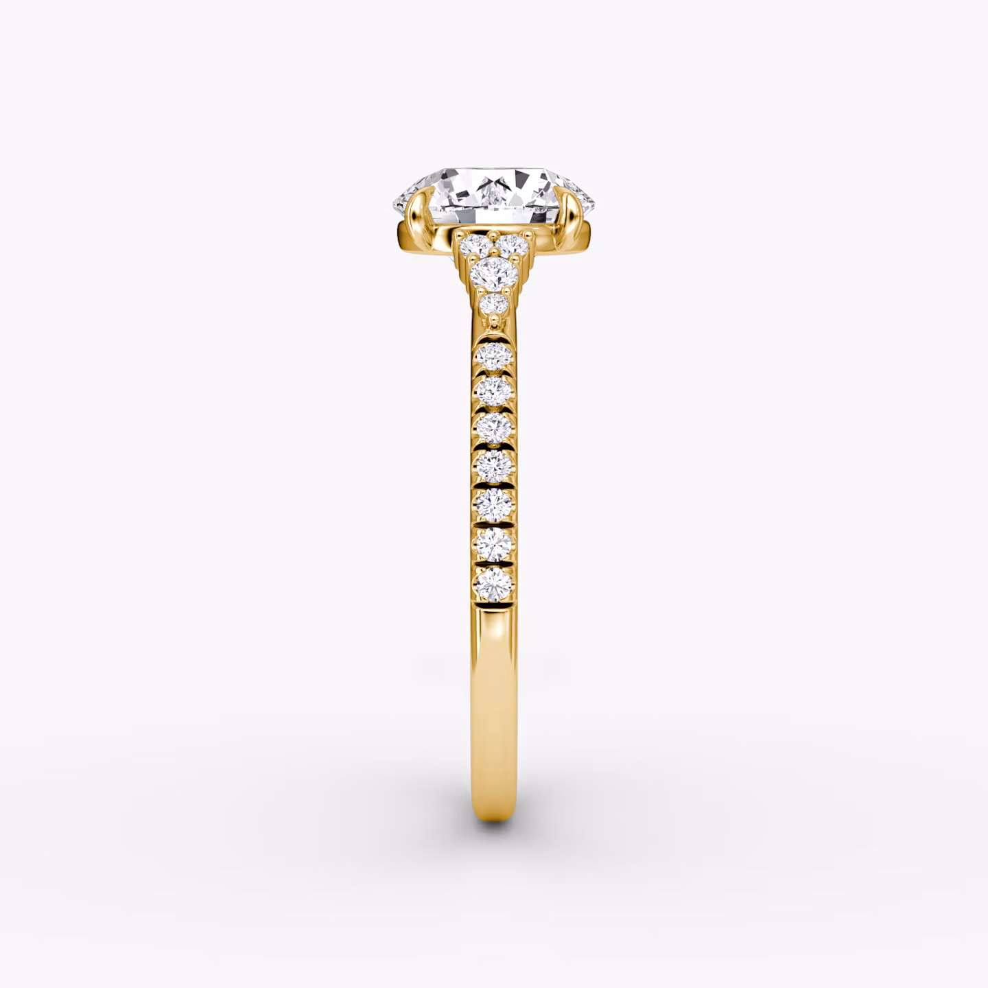 The Side Cluster Cathedral | Round Brilliant | 18k | Yellow Gold | bandAccent: Pavé | caratWeight: other | diamondOrientation: vertical