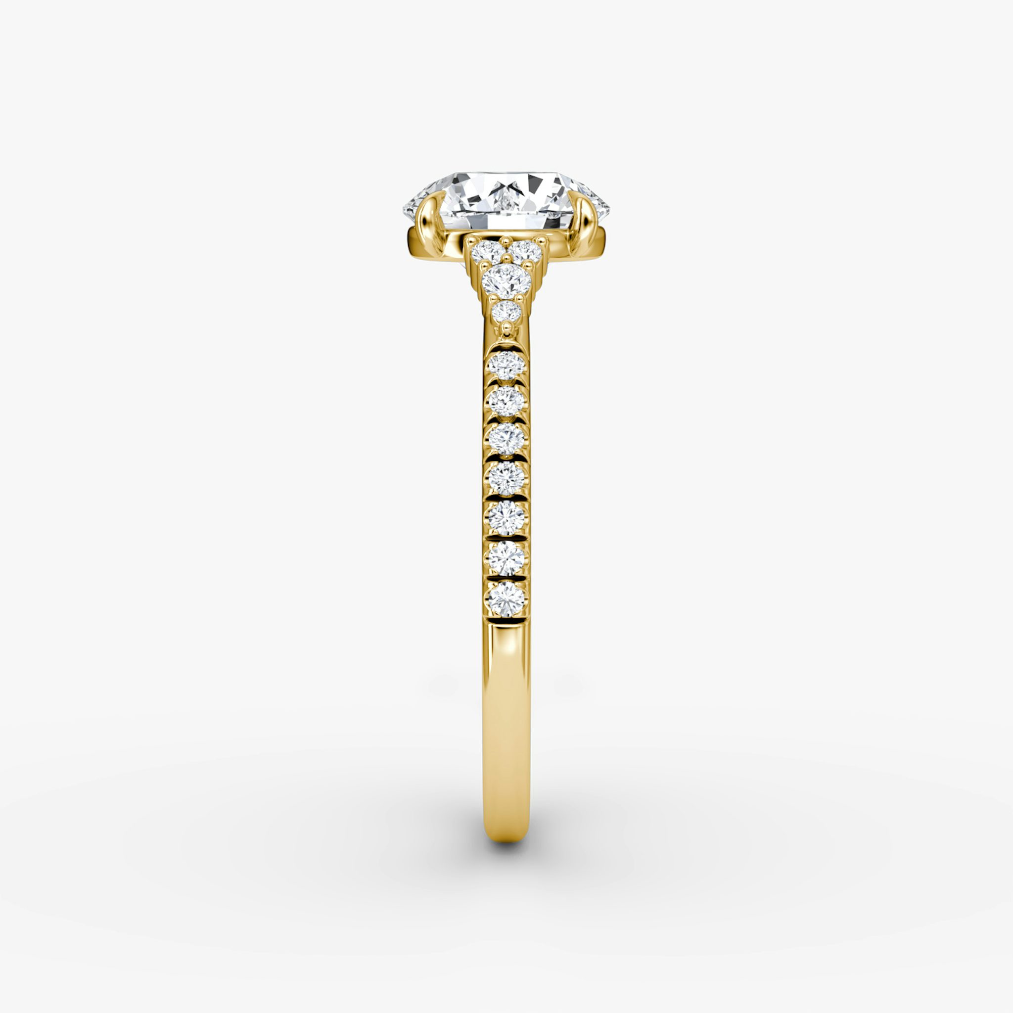 The Side Cluster Cathedral | Round Brilliant | 18k | Yellow Gold | bandAccent: Pavé | caratWeight: other | diamondOrientation: vertical