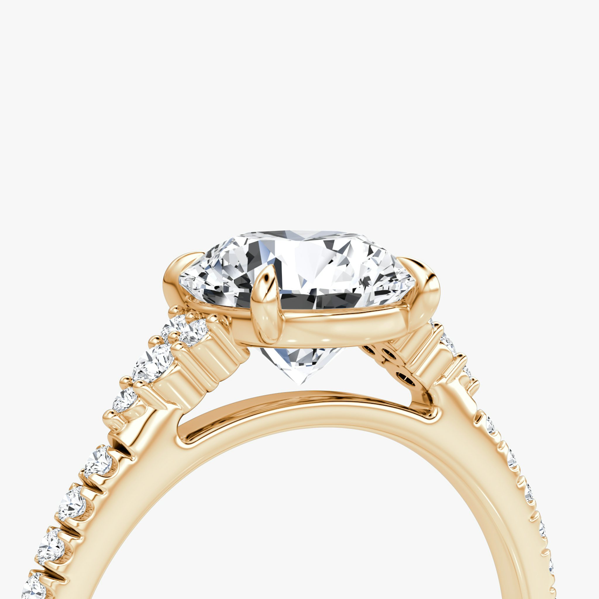 The Side Cluster Cathedral | Round Brilliant | 14k | Rose Gold | bandAccent: Pavé | caratWeight: other | diamondOrientation: vertical