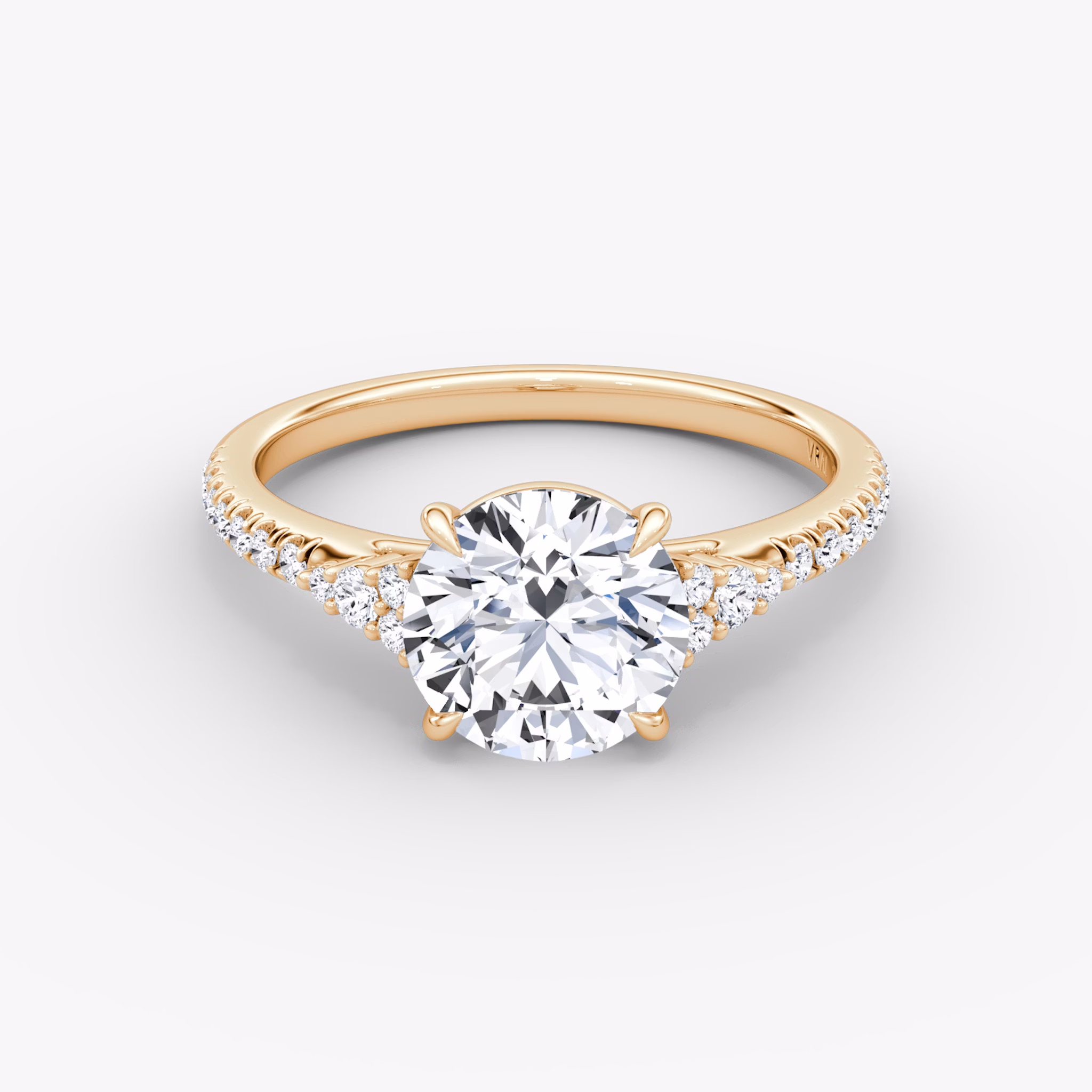 The Side Cluster Cathedral | Round Brilliant | 14k | Rose Gold | bandAccent: Pavé | caratWeight: other | diamondOrientation: vertical
