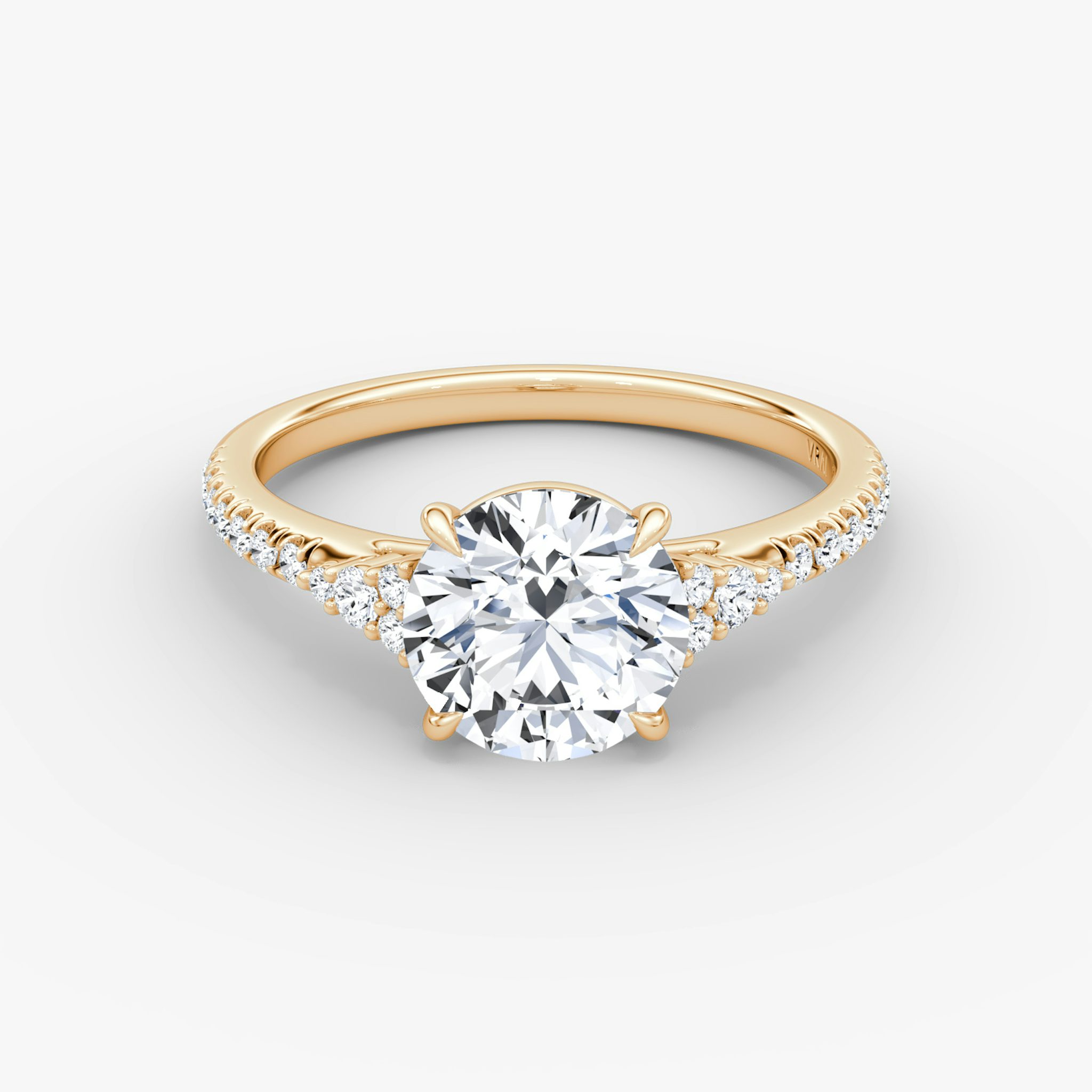 The Side Cluster Cathedral | Round Brilliant | 14k | Rose Gold | bandAccent: Pavé | caratWeight: other | diamondOrientation: vertical