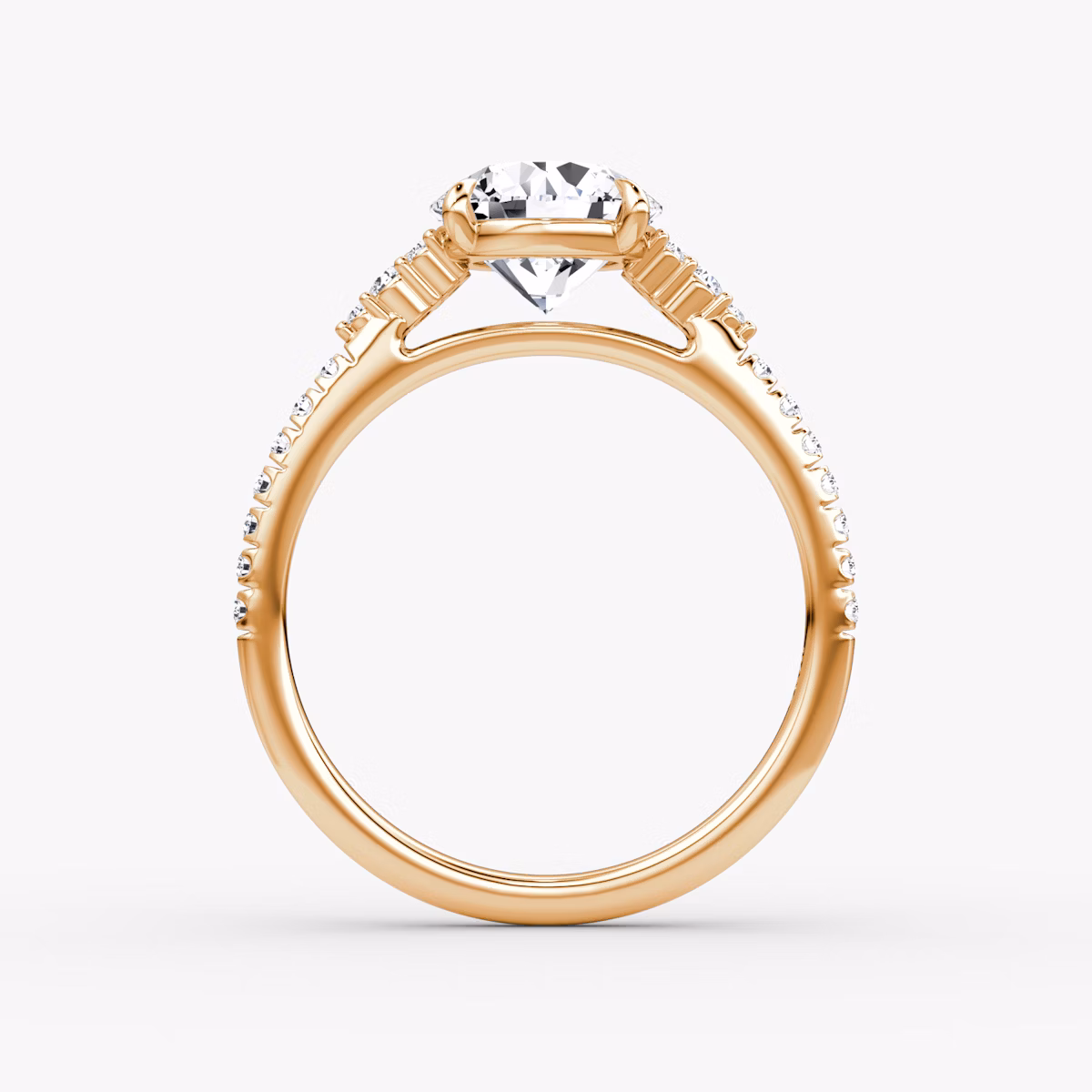 The Side Cluster Cathedral | Round Brilliant | 14k | Rose Gold | bandAccent: Pavé | caratWeight: 1.0ct | diamondOrientation: vertical